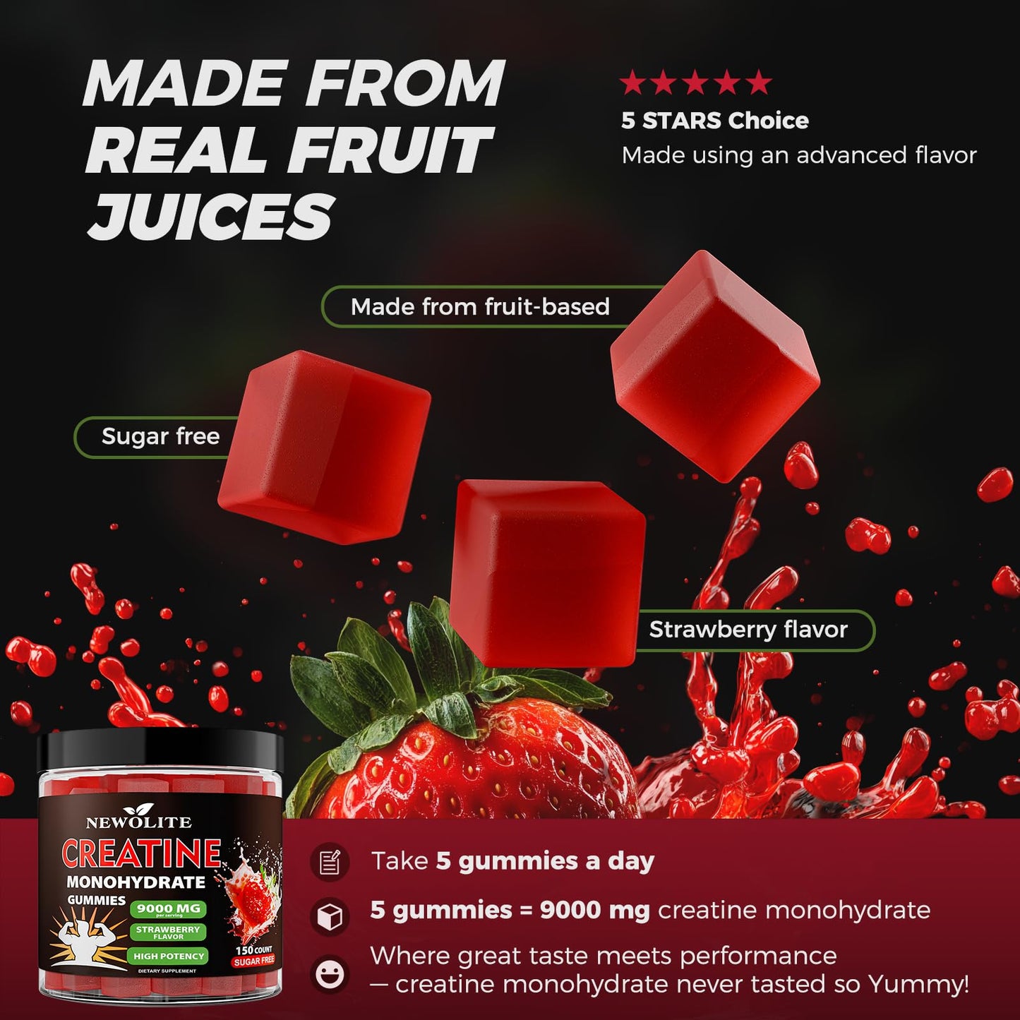 NEWOLITE Creatine Monohydrate Gummies 150 Count
