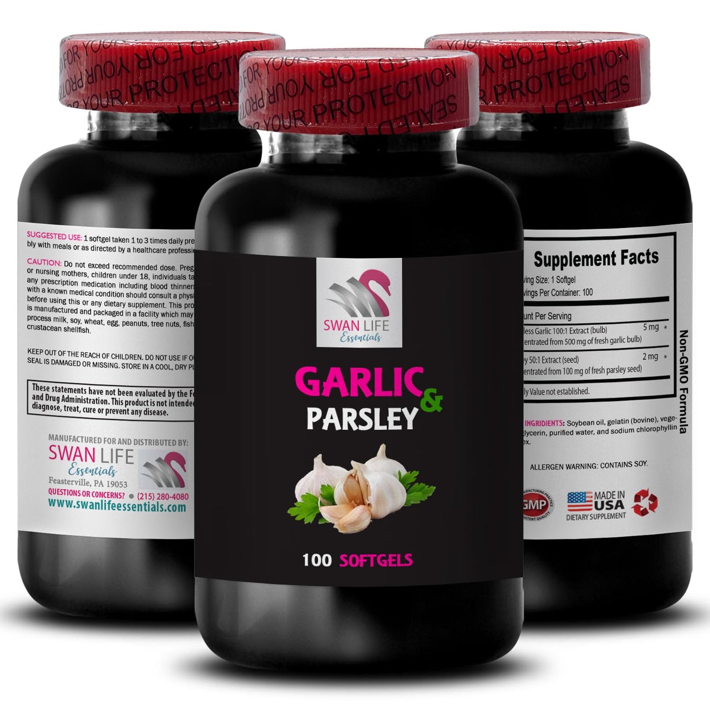 SWAN LIFE ESSENTIALS Garlic and Parsley Odorless Capsules, 300 Capsules