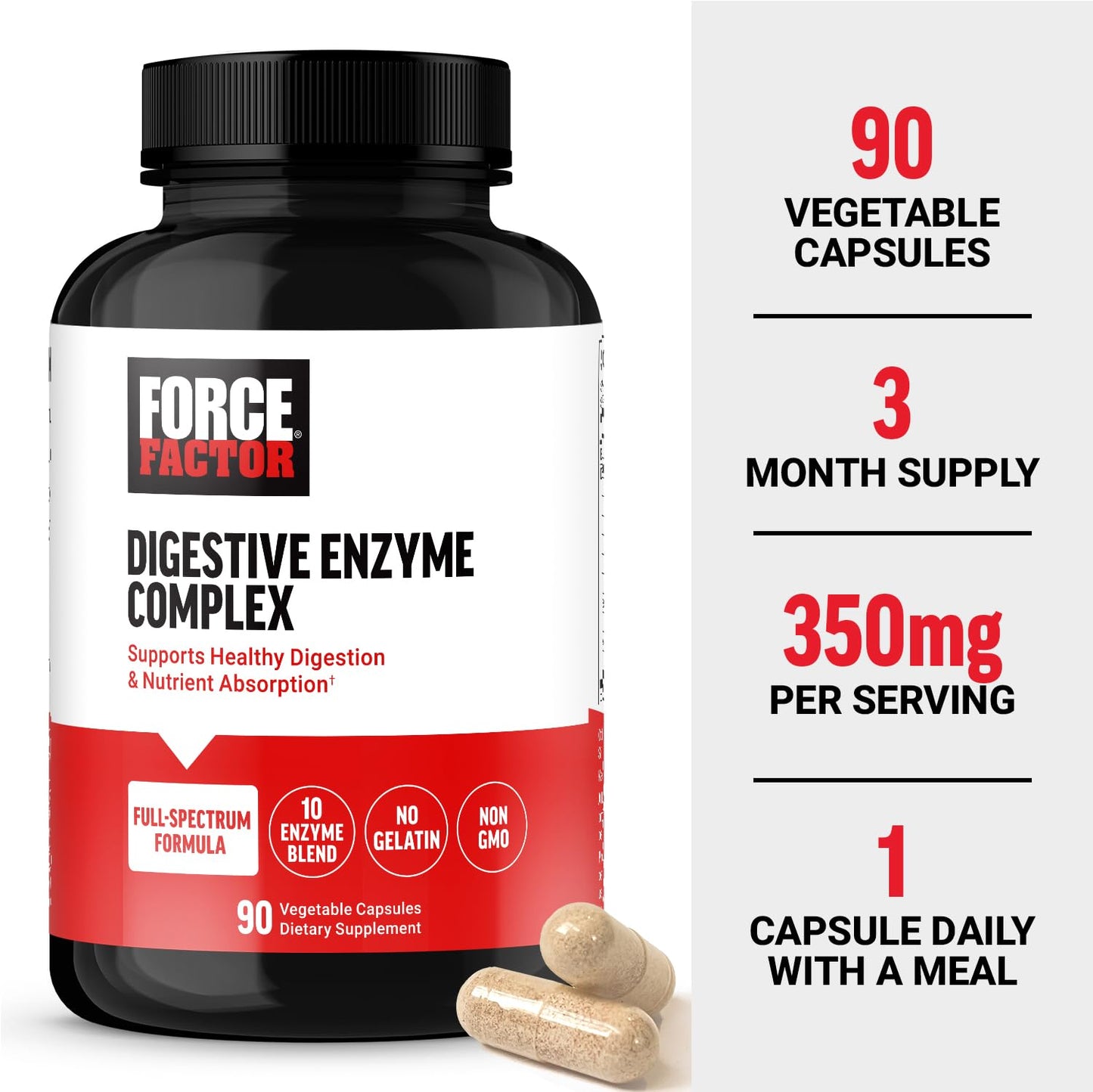 Force Factor Digestive Enzymes Complex Capsules 90 Capsules