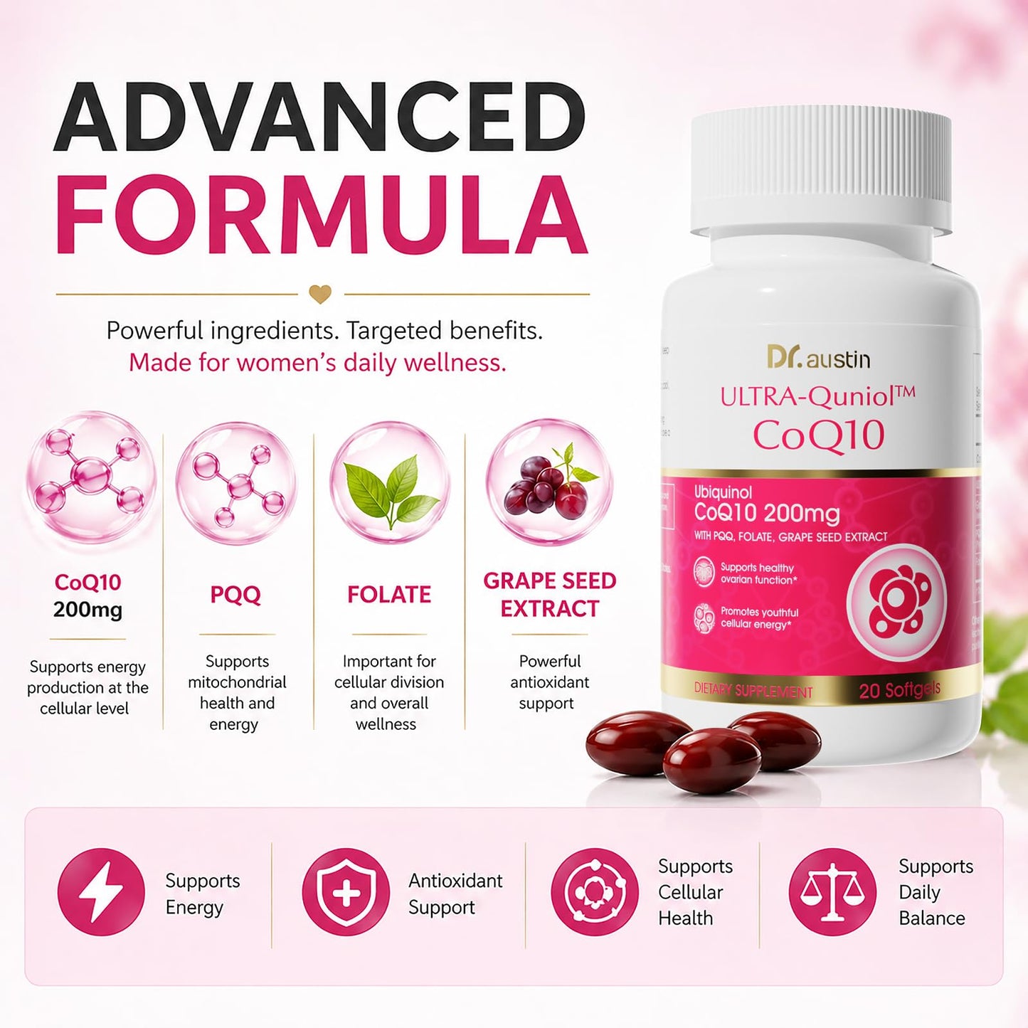 DR.AUSTIN CoQ10 200mg Ubiquinol Capsule, 20 Capsules