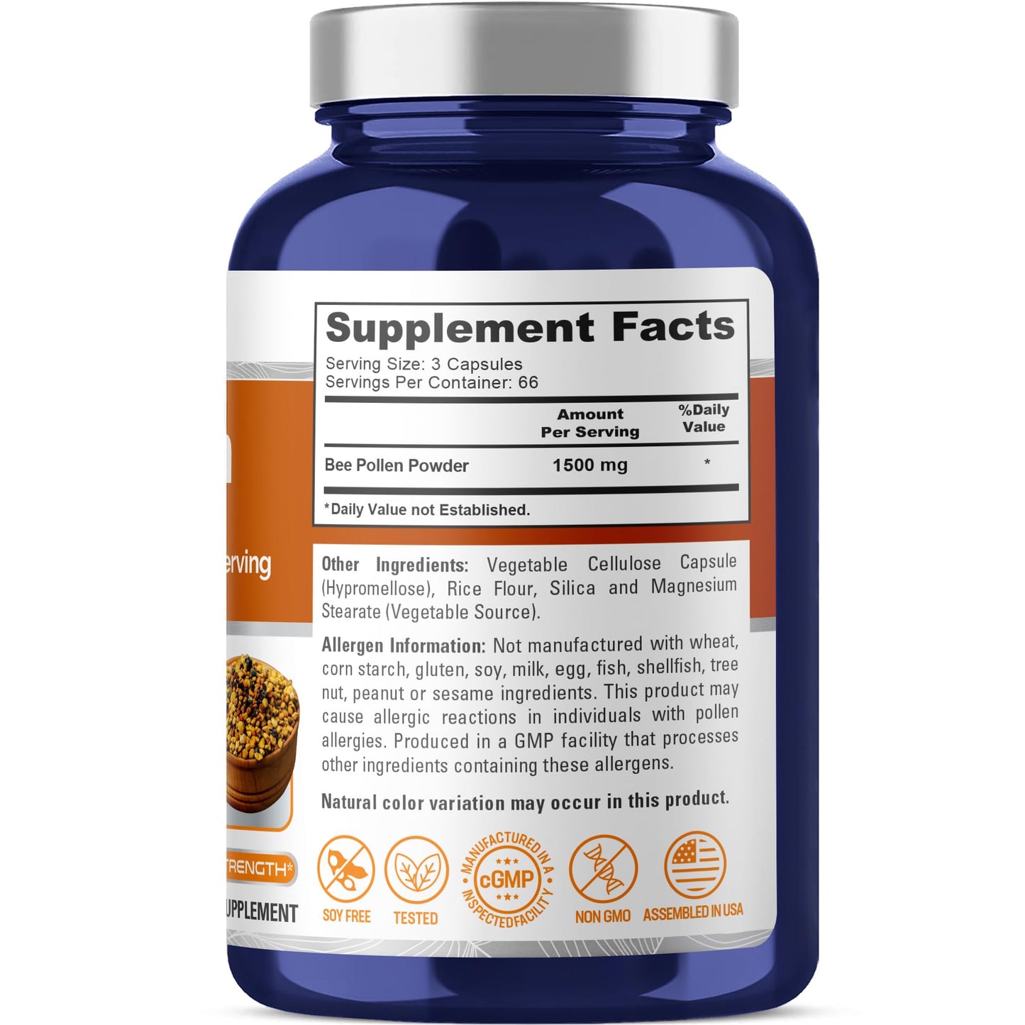 NusaPure Bee Pollen 1500mg Capsule 200 Count