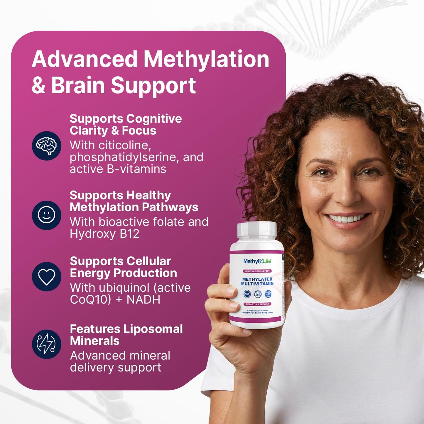 Methyl-Life Methylated Multivitamin – Chewable Multi with Active Folate (Cerebrofolate®) & B12 – High Absorption, Vegan, Non-GMO, Gluten-Free, 120 Tablets