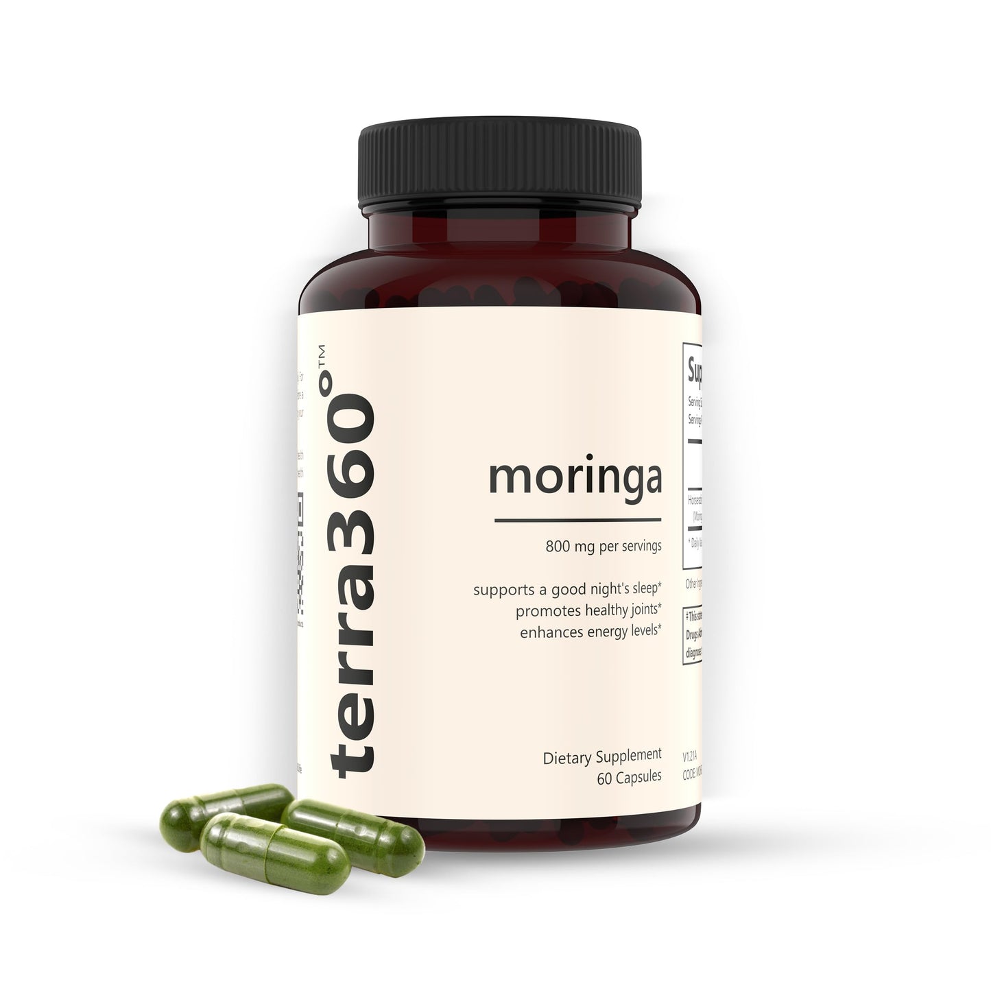 terra360° Natural Moringa Leaf Powder 800mg, 60 Capsules