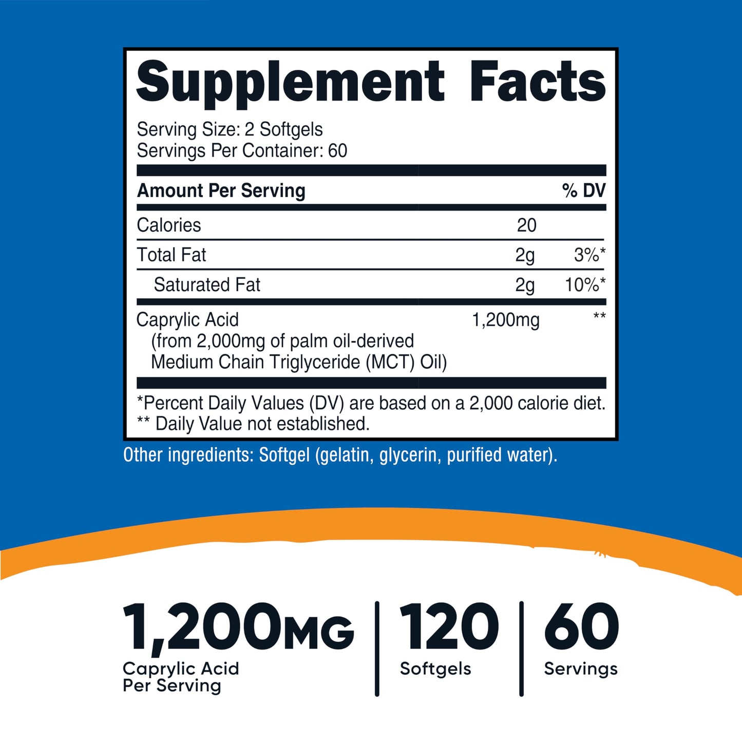 Nutricost Caprylic Acid 1200mg Softgel, 120 Count