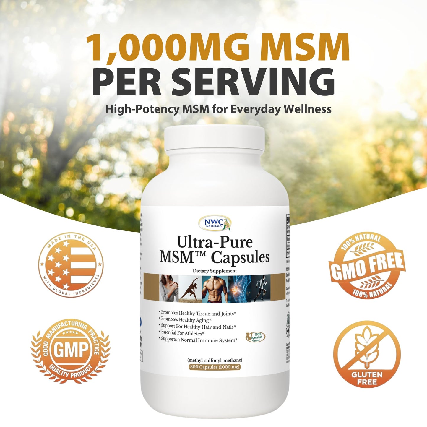 NWC Naturals Ultra-Pure MSM 1000mg, 300 Capsules