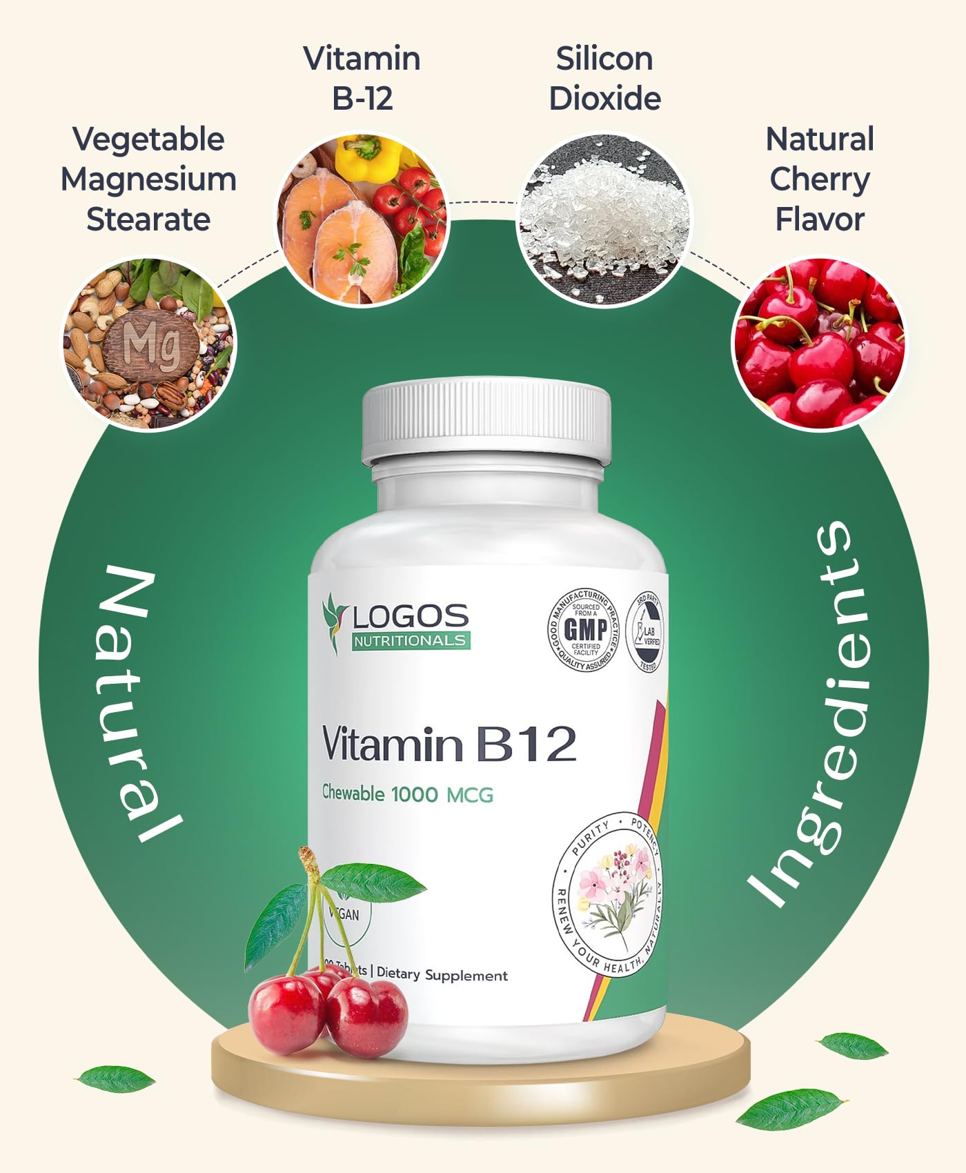 logos nutritionals Vitamin B-12 1000 mcg Methylcobalamin Supplement Tablet, 100 Tablets