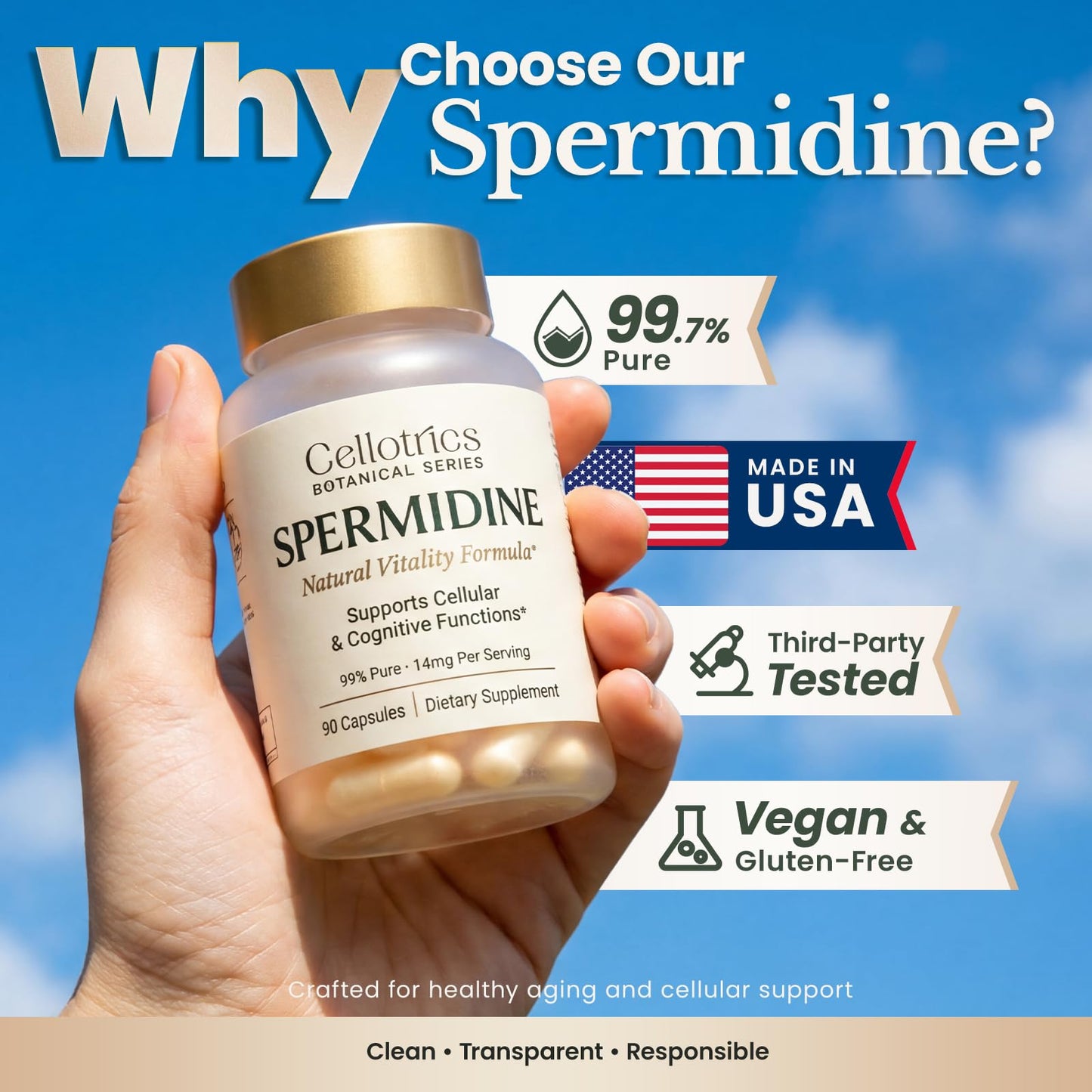 CELLOTRICS Spermidine Supplements 1260mg Capsule, 90 Count