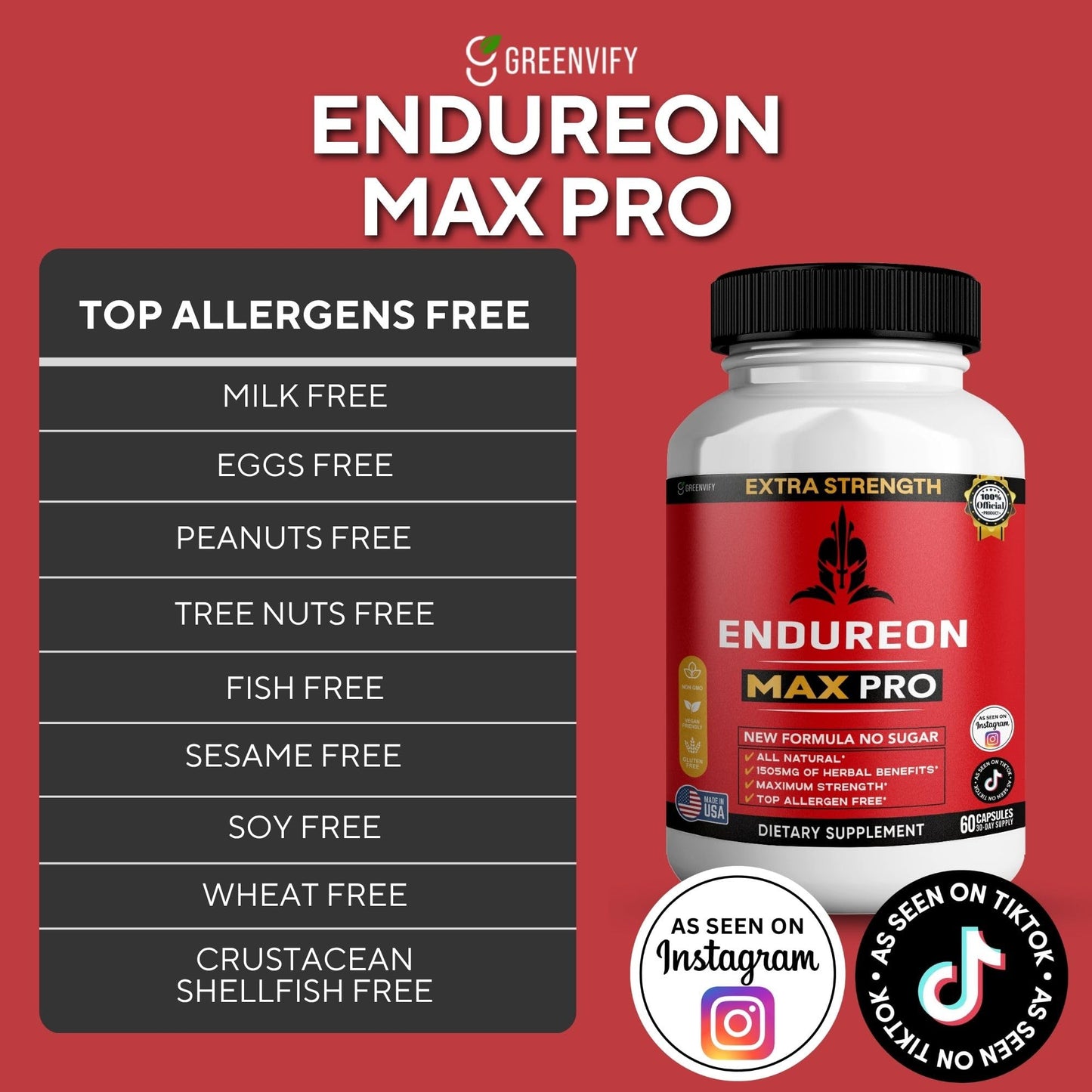 GREENVIFY Endureon MAX PRO Dietary Supplement, Organic Maca Root, 60 Capsules