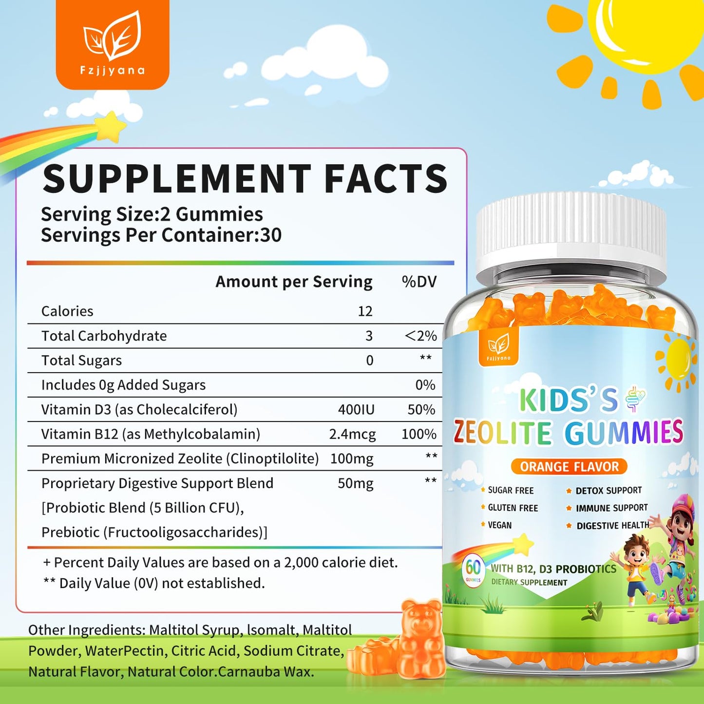 Fzjjyana Zeolite Detox for Kids Gummies, 60 Count