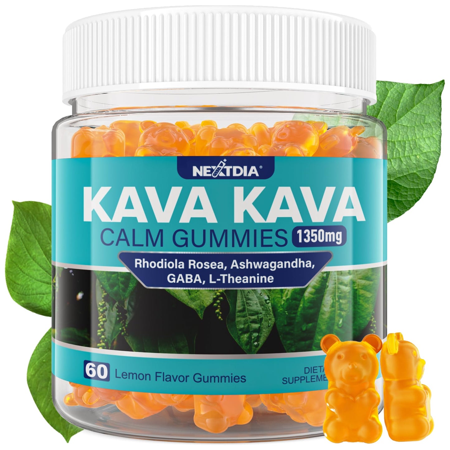 Nextdia Kava Kava Gummies + Ashwagandha + L-Theanine + GABA + Rhodiola Rosea, 100 Gummies
