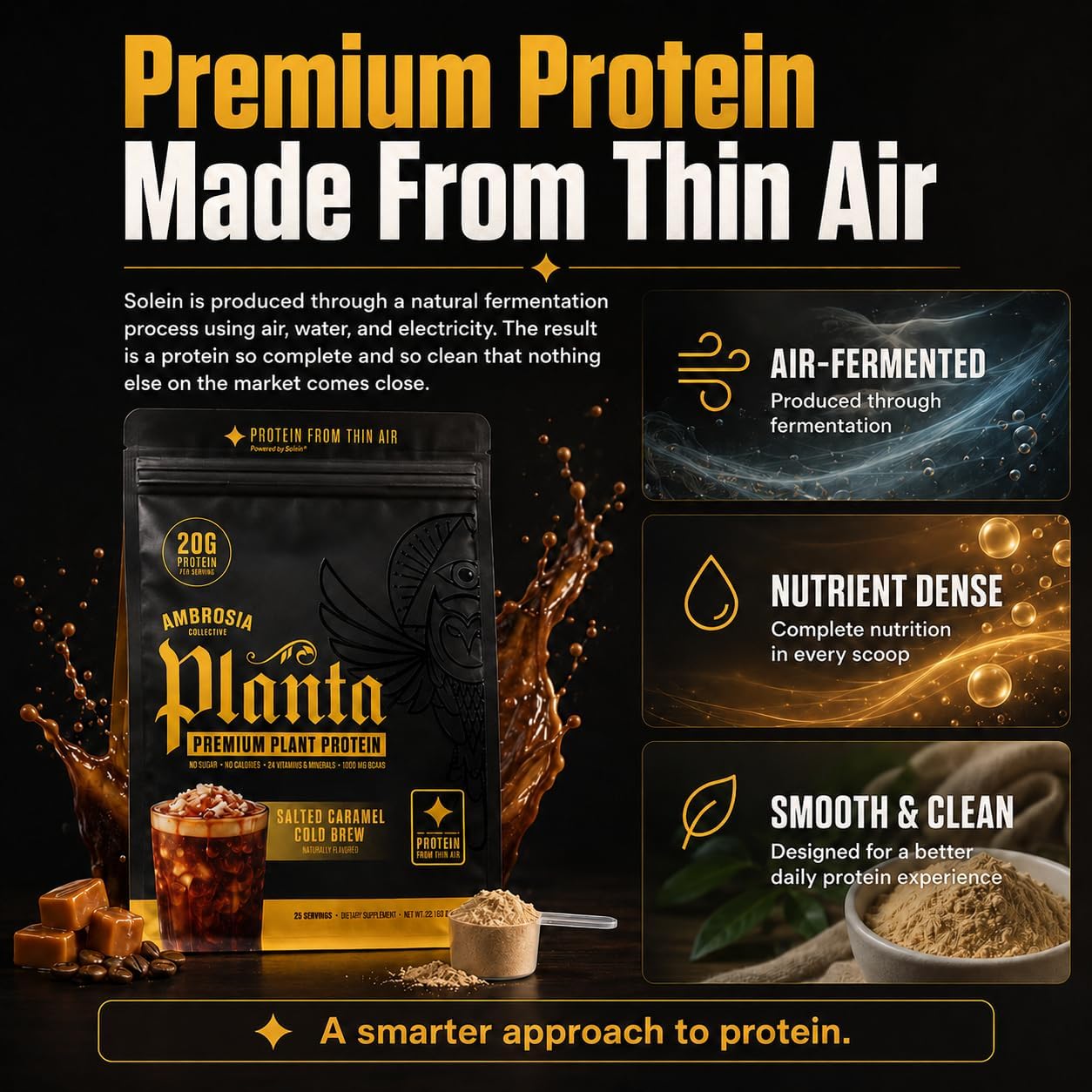 Ambrosia Plant Based Protein Powder Salted Caramel Cold Brew 1.75 Pounds