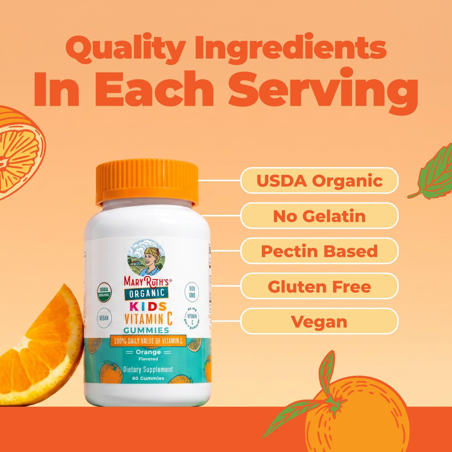 MARYRUTH'S Kids Vitamin C Gummies, 60 Gummies