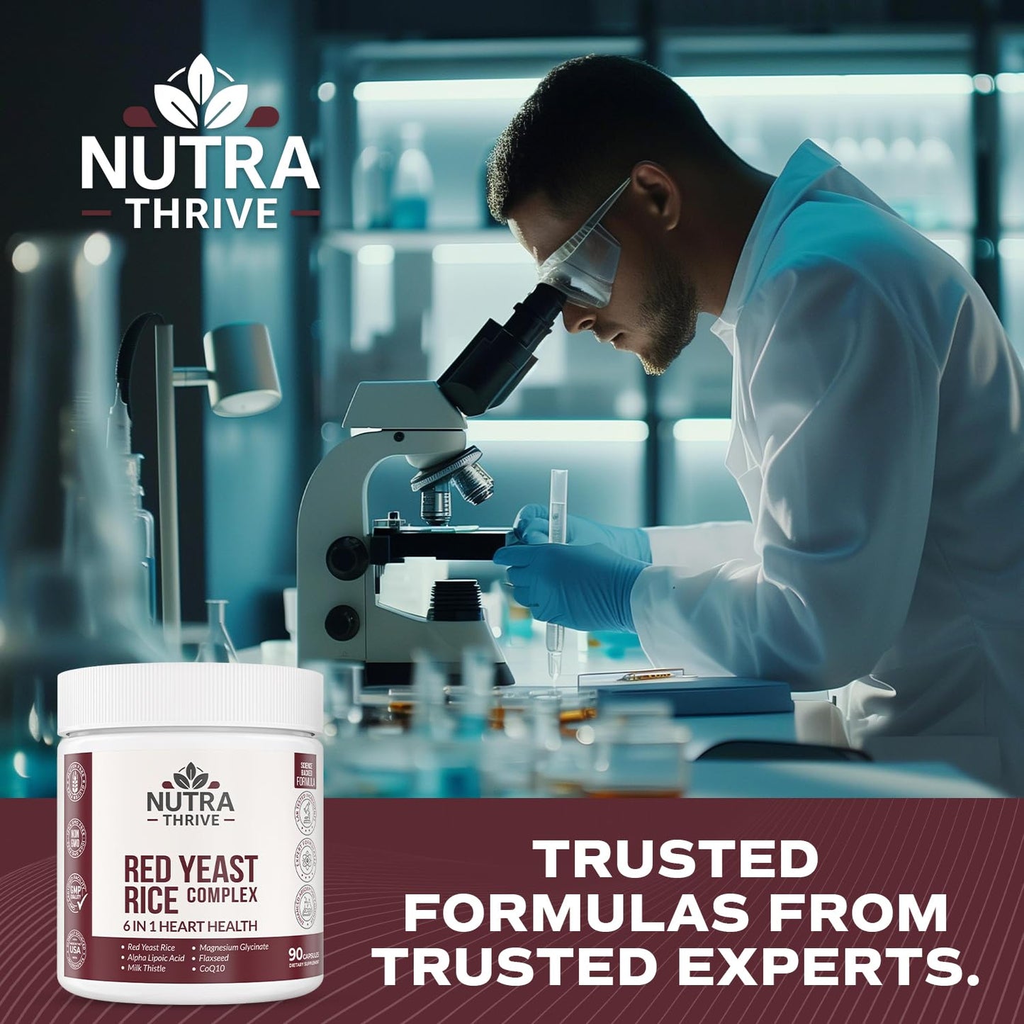 Nutrathrive Red Yeast Rice Complex 6 in 1 with CoQ10, Magnesium Glycinate, ALA, Flaxseed & Milk Thistle Daily Support, 60 Capsules