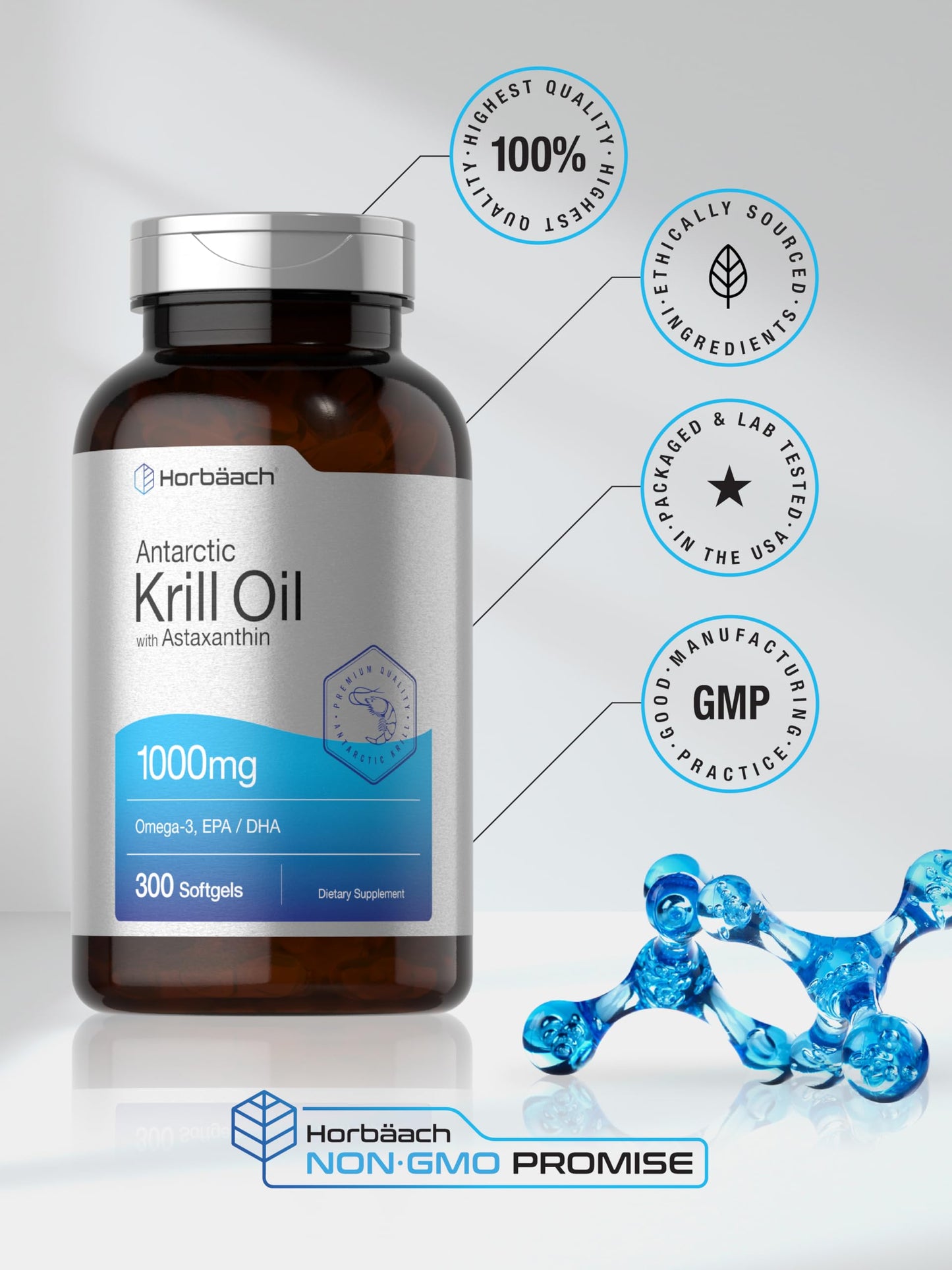 Horbäach Antarctic Krill Oil 1000mg Softgels 300 Count