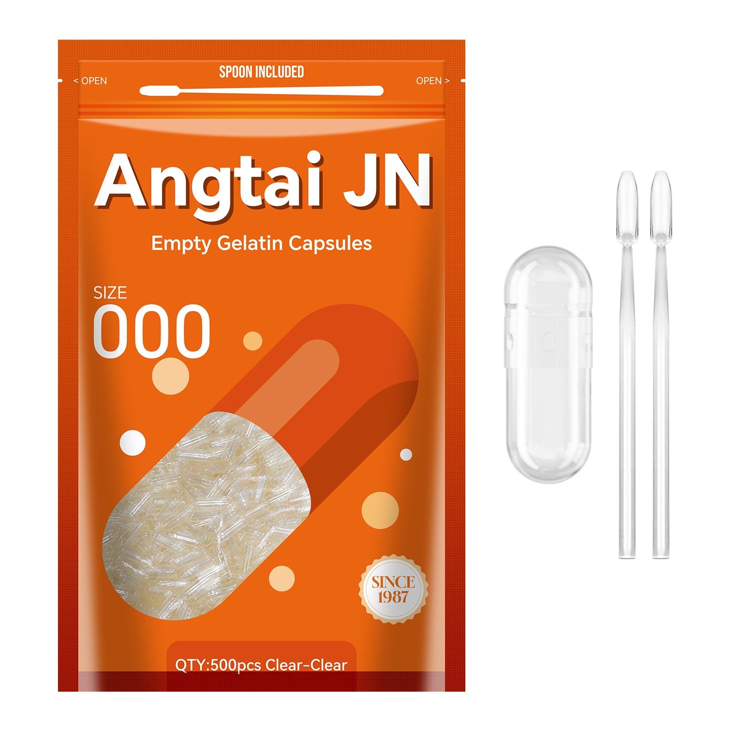 Angtai JN Empty Gelatin Capsules, 500 Count