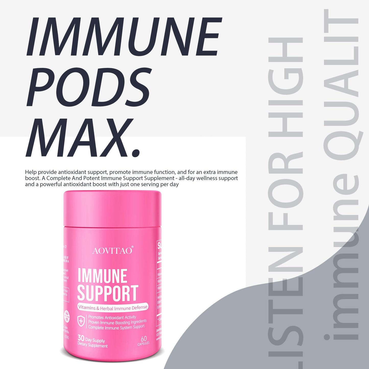 AOVITAO Immune Support Mushroom with Lion's Mane & Reishi Cognitive Support Capsules 60