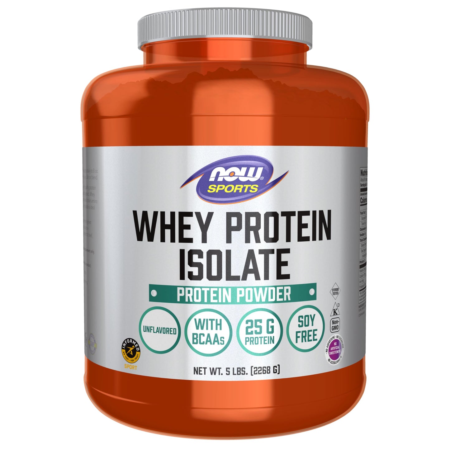 NOW Foods Whey Protein Isolate Powder 25 g With BCAAs Unflavored, 5 Pound, 80 Servings