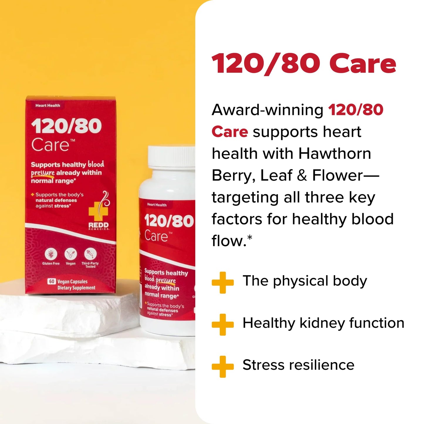 Redd Remedies 120/80 Care Heart Health and Natural Blood Pressure Support Capsules, 60 Count