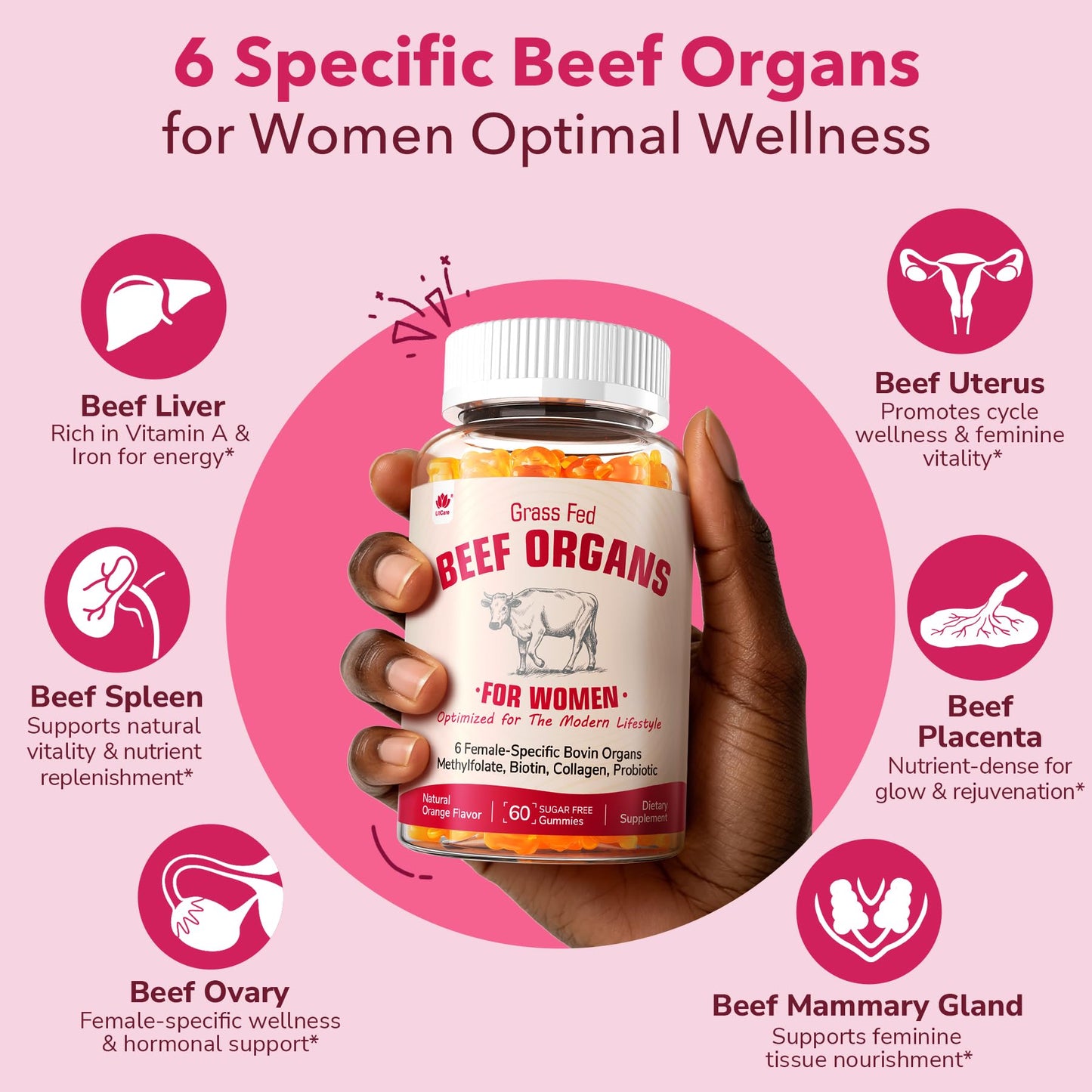LILICARE Beef Organ Supplement for Women Gummies 120