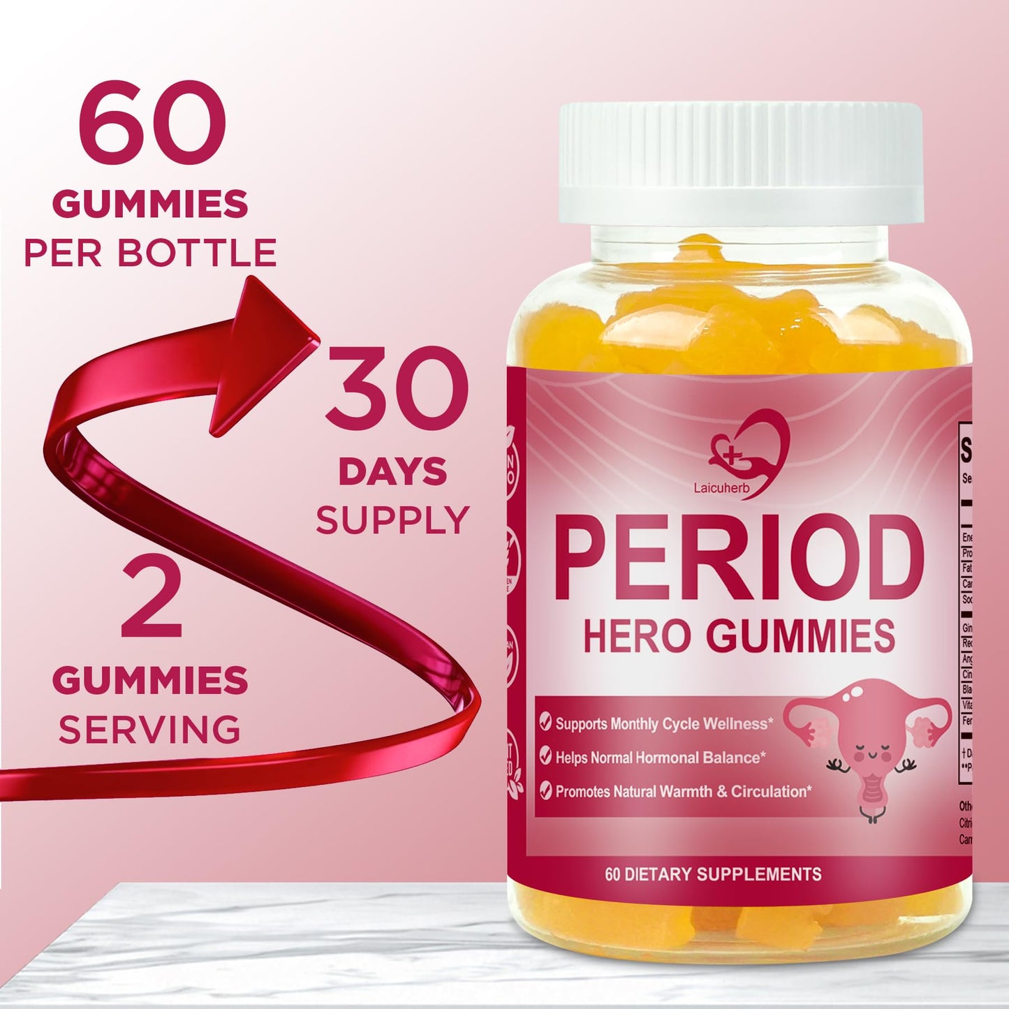 Laicuherb Period Hero Gummy for Women, PMS Support, 60 Count