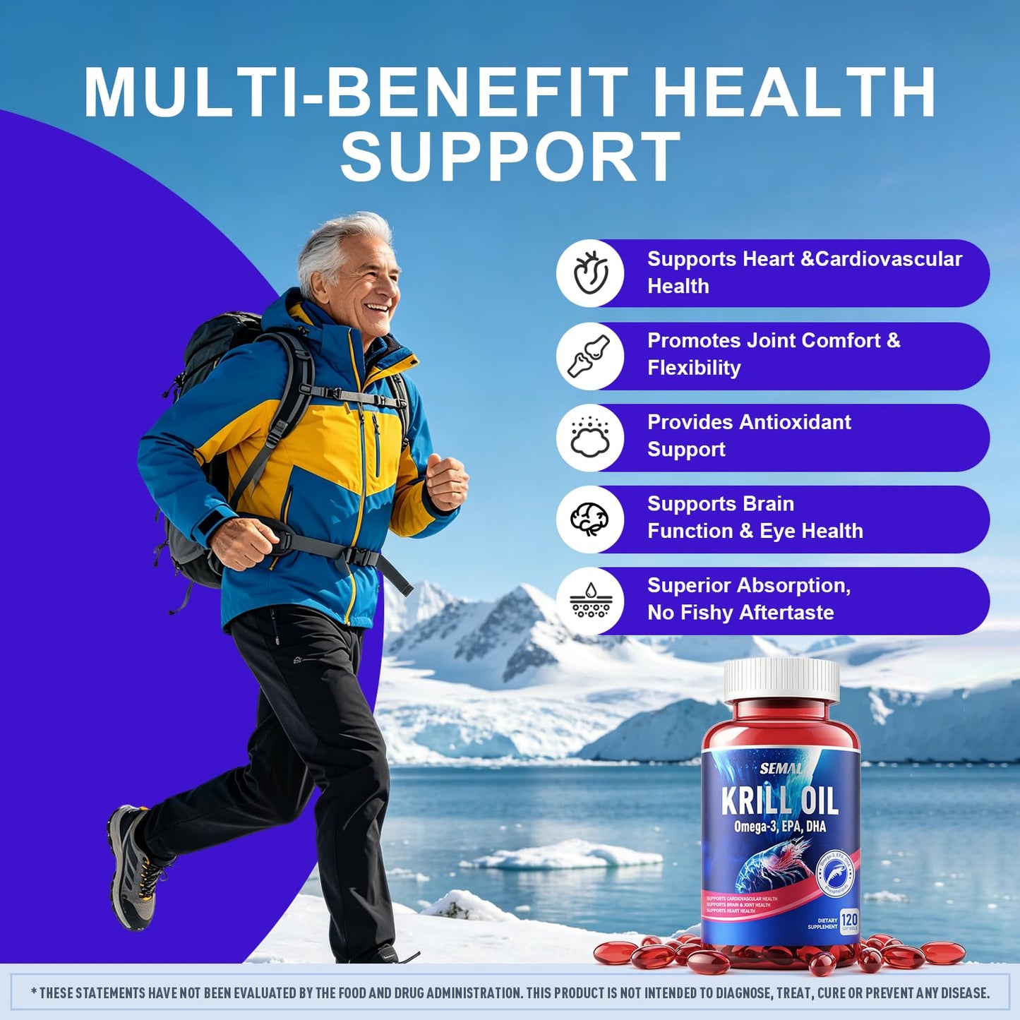 SEMAL Krill Oil 1000mg Omega-3 EPA DHA with Astaxanthin & Phospholipids Softgels, 120 Count