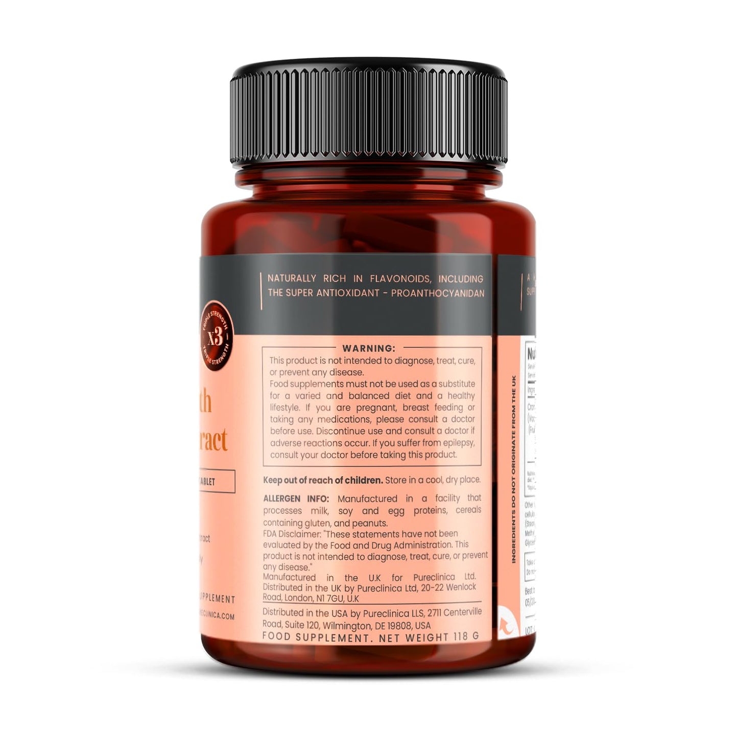 pureclinica High Strength Cranberry Extract Tablets 180 Count
