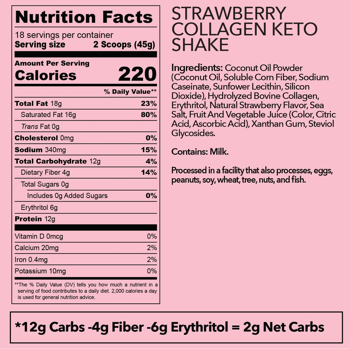 Ketologie Keto Collagen Shake Powder Strawberry 28.5