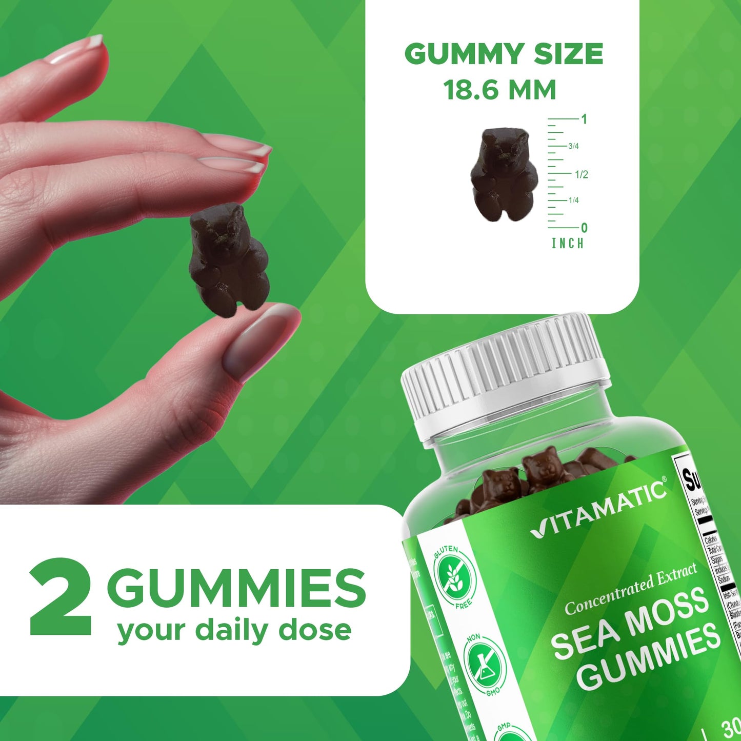 Vitamatic Sea Moss Gummies with Bladderwrack & Burdock, Gummy, 60 Count (Pack of 2)
