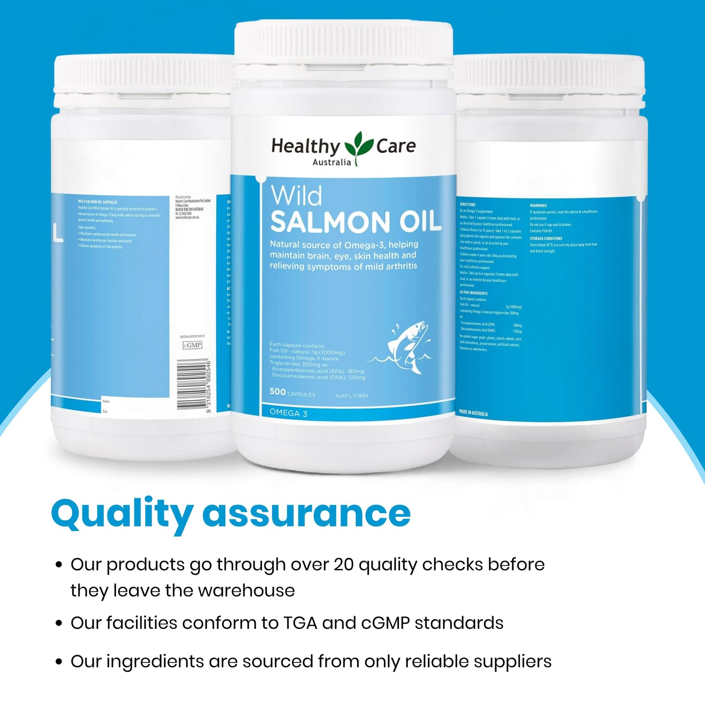 Healthy Care Wild Salmon Oil 1000mg Capsules, 500 Count
