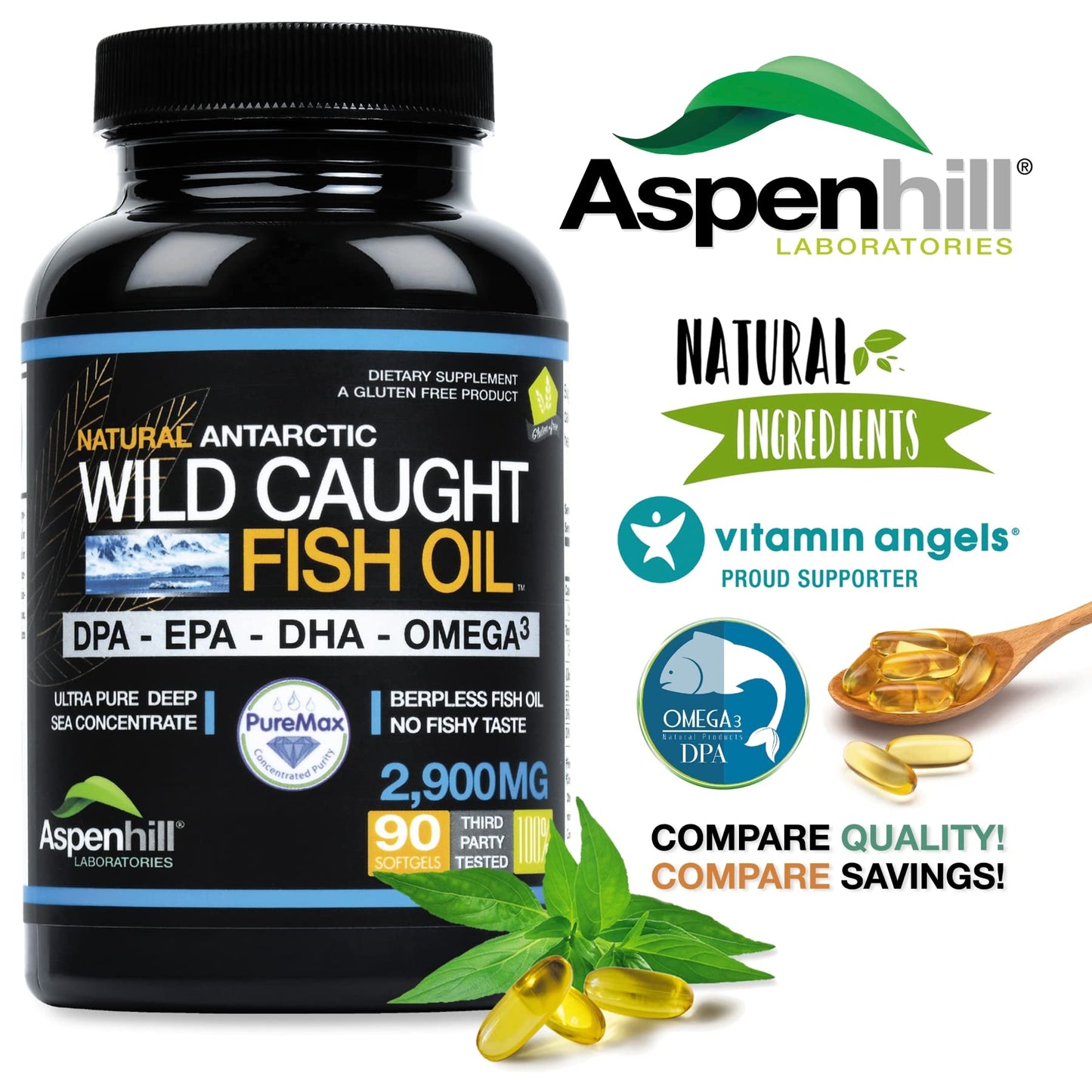 Aspen Hill Laboratories Wild Caught Omega Fish Oil 2900 mg SoftGels, 60-count