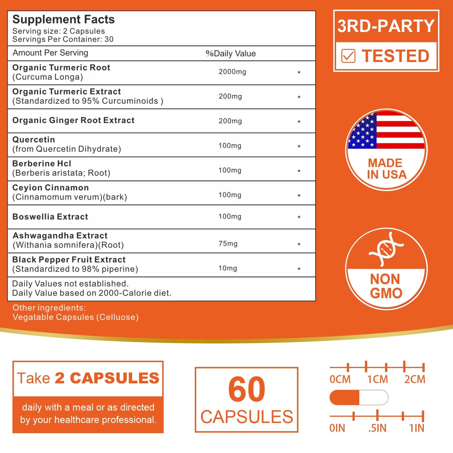 VITACRLLYNMN 2200mg Liposomal Turmeric Curcumin Supplement 95% Curcumin Extract for Joint Support Capsule 180
