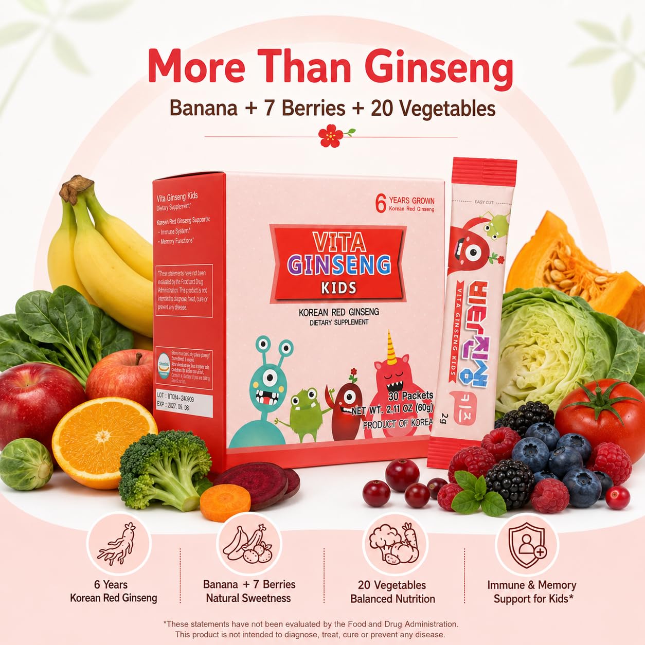 BTGIN Vita Ginseng Kids Powder, 30 Packets