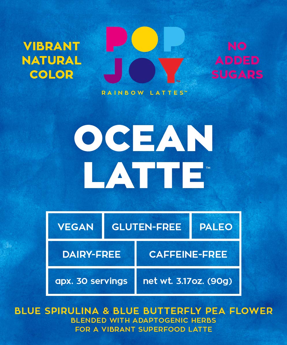 POP JOY Blue Spirulina & Butterfly Pea Ocean Latte Mix with Ayurvedic Herbs Powder 1 oz