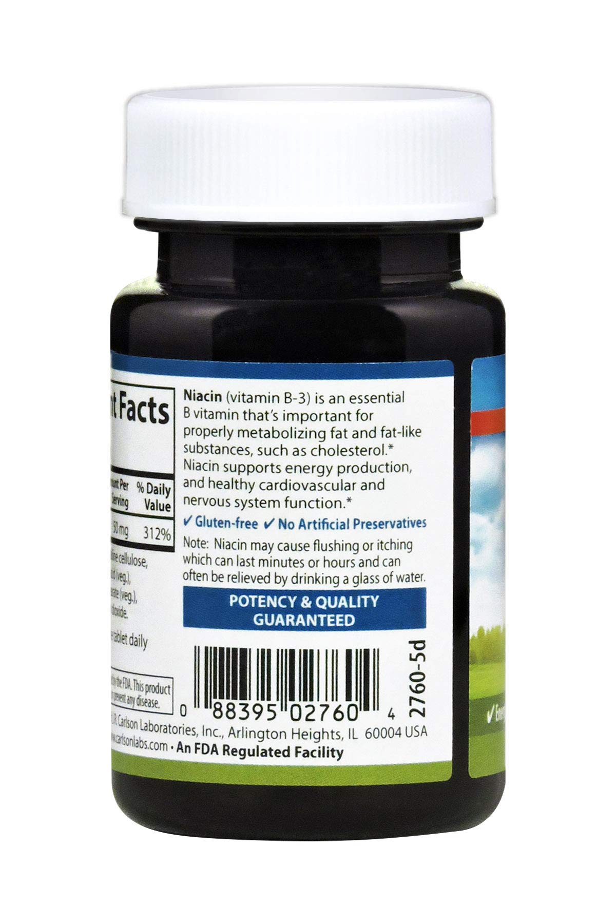 Carlson Niacin 50 mg Tablets, Supports Cholesterol Metabolism, Energy Production, Heart Health, Nerve Function, 100 Tablets