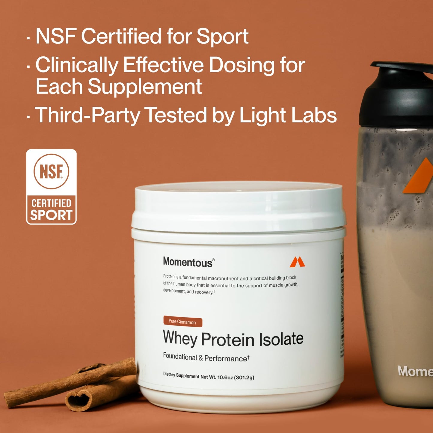Momentous Essential Grass-Fed Whey Protein Powder Pure Cinnamon 12 Servings