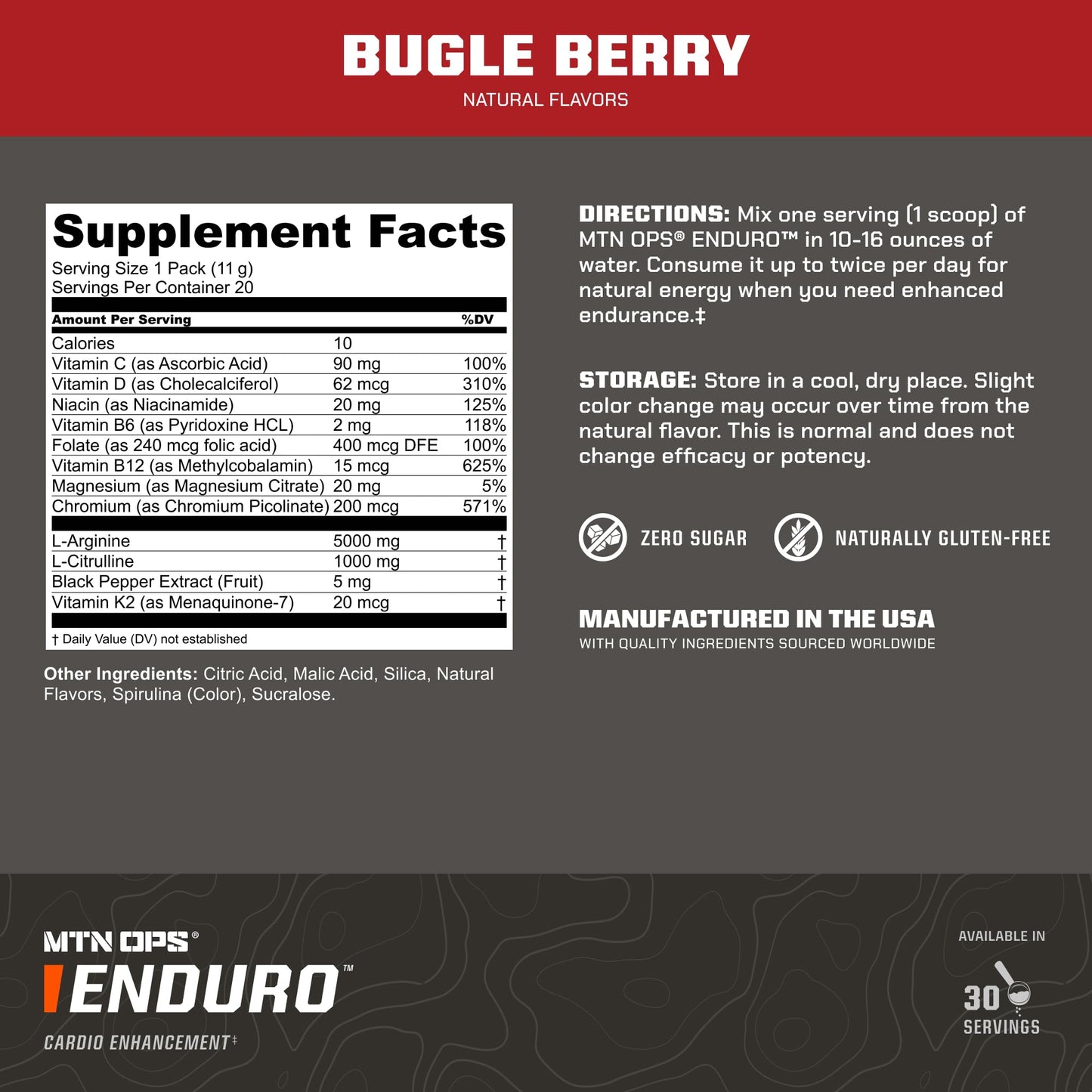 MTN OPS Enduro Nitric Oxide Stim Free Pre Workout Powder 11.6 Ounce