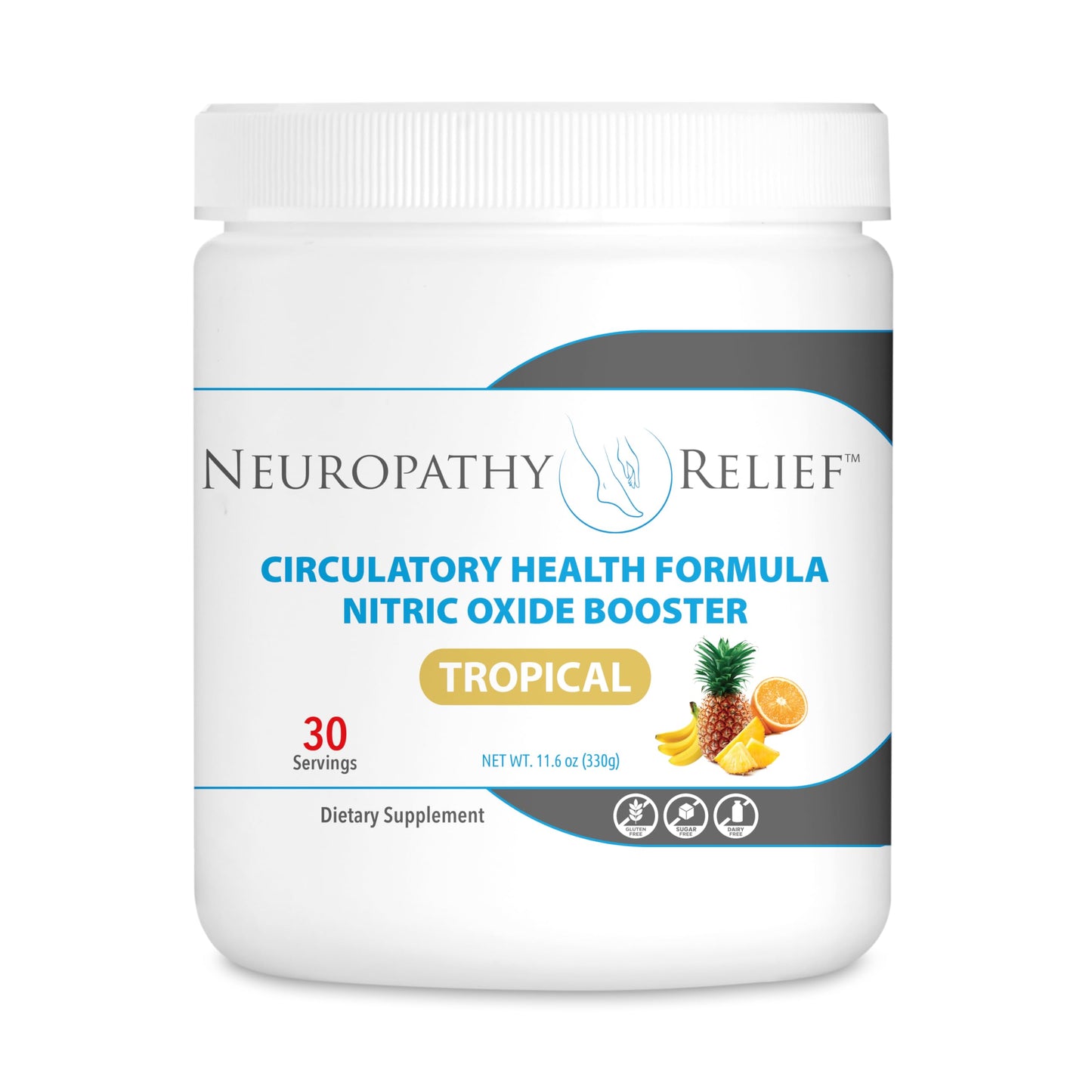 Neuropathy Relief Circulatory Health Formula Nitric Oxide Booster Tropical L-Arginine L-Citrulline Powder 11.6 Ounces