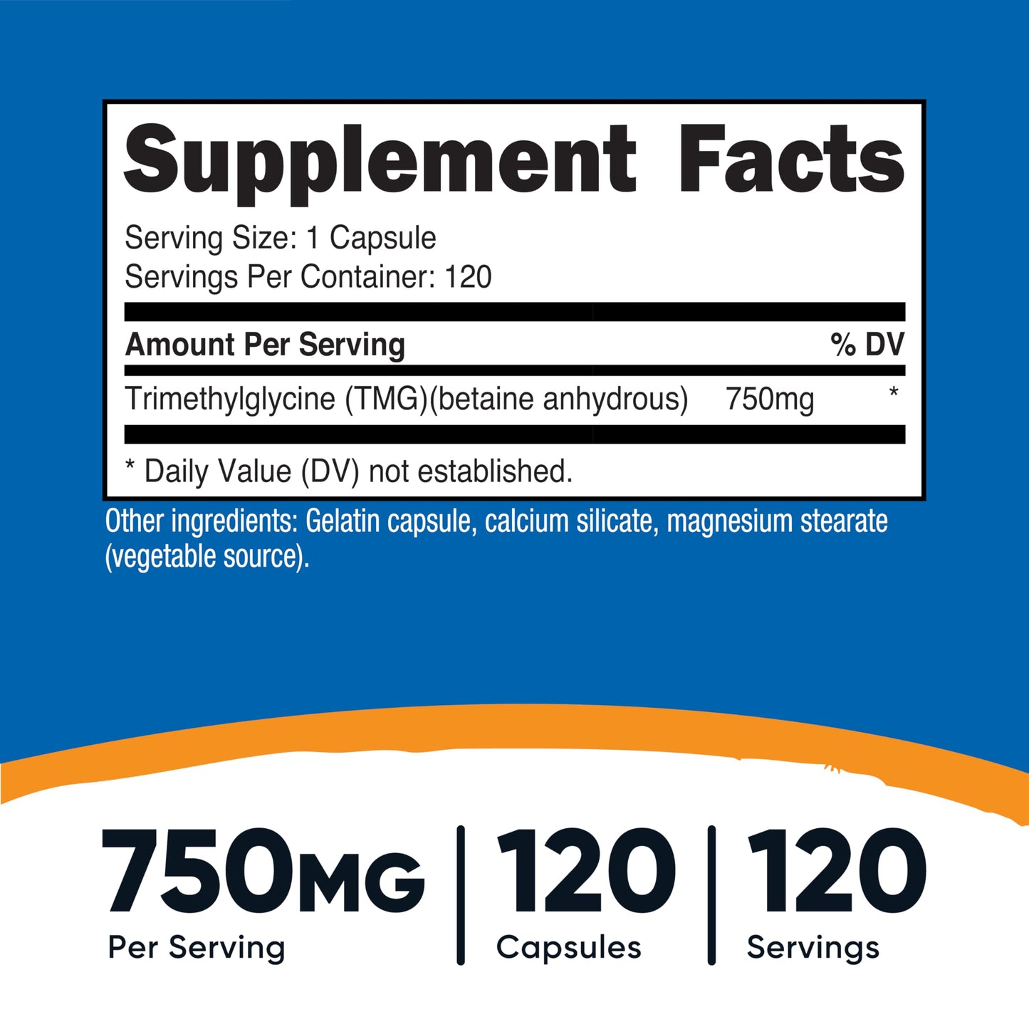 Nutricost TMG (Trimethylglycine) 750mg Capsules, 120 Count