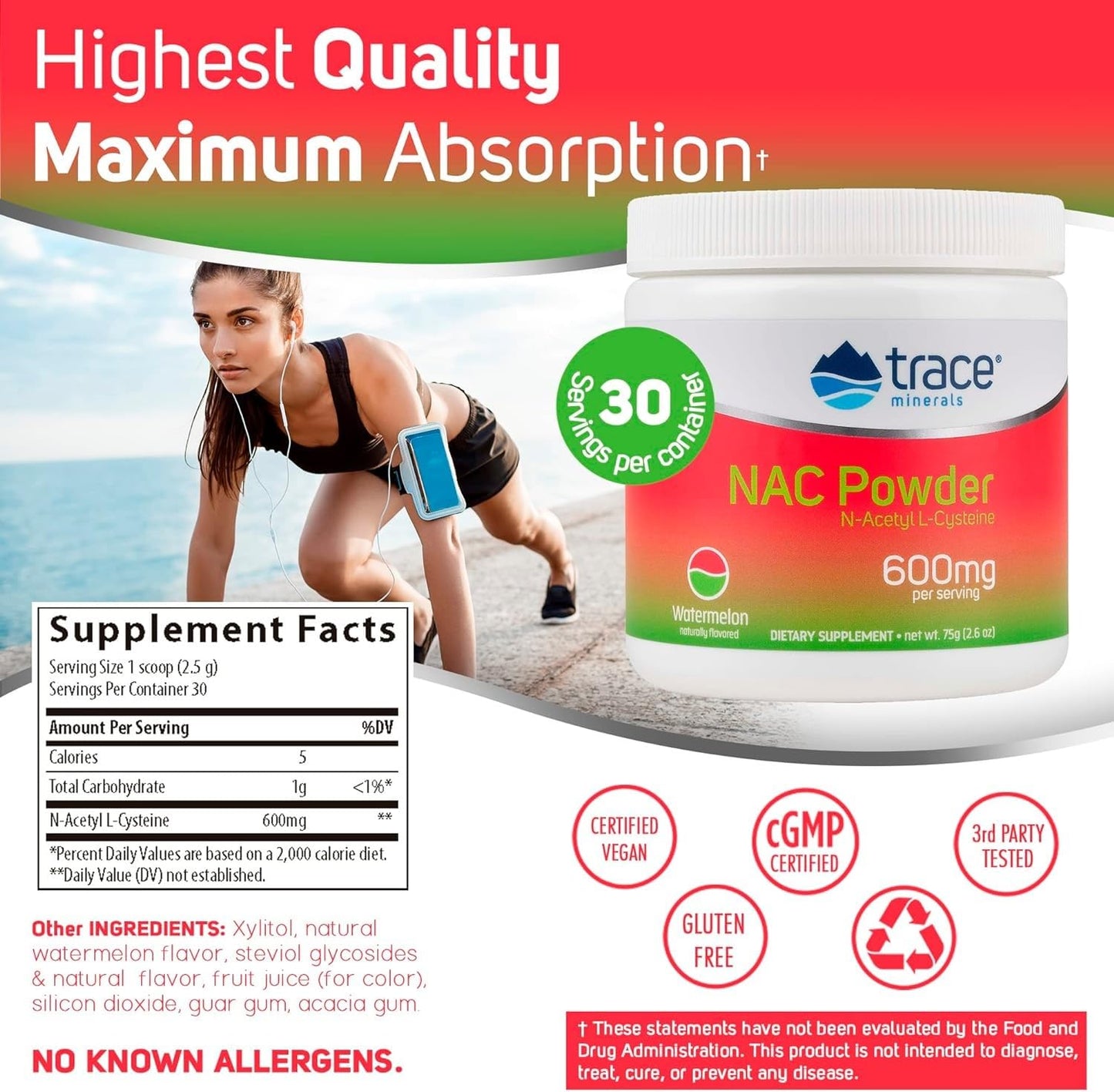 Trace Minerals NAC Watermelon Powder 2.6 oz