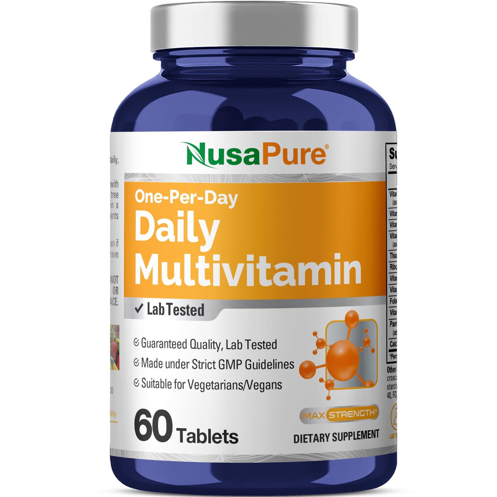 NusaPure Daily Multivitamin with Vegetable Magnesium Stearate, 60 Tablets