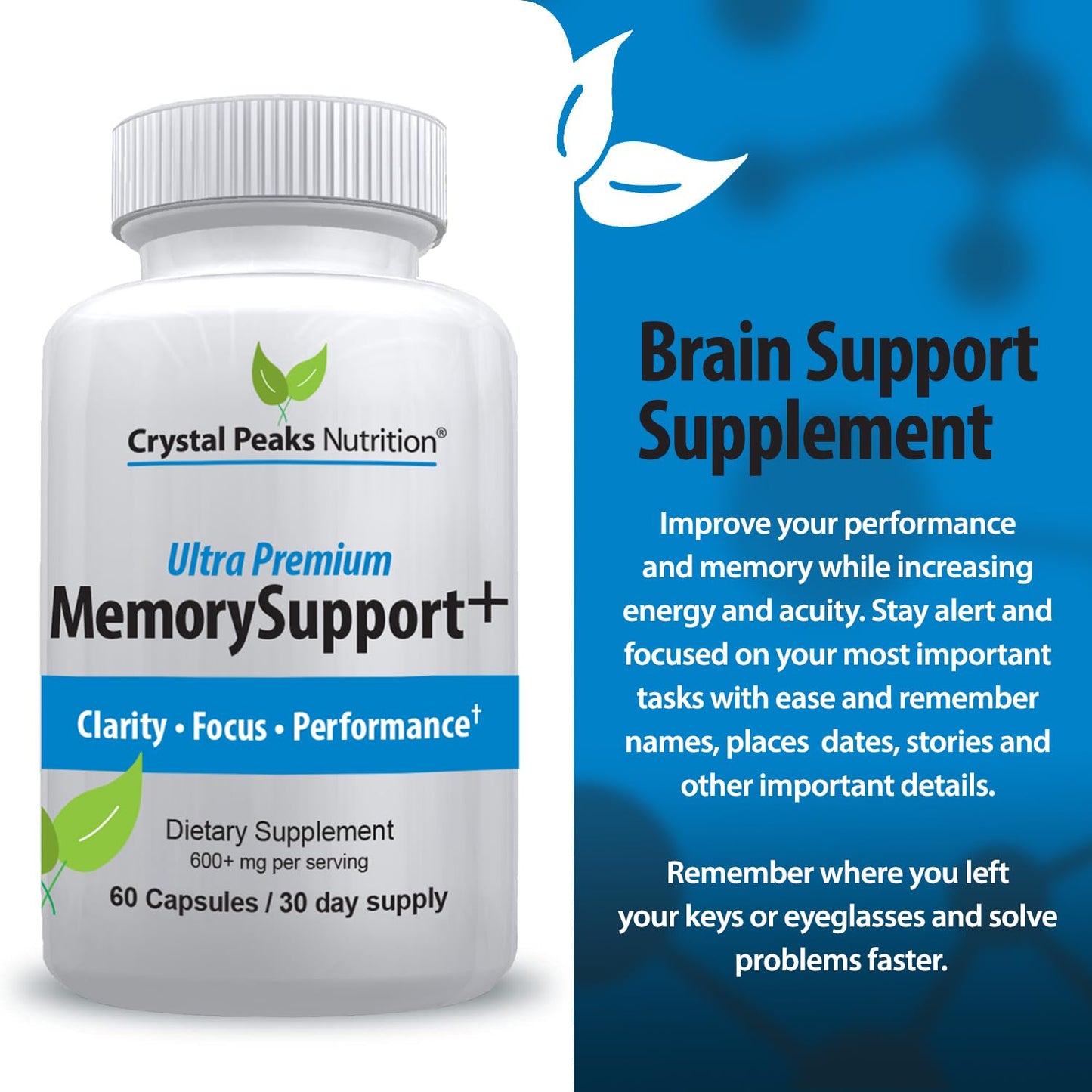 Crystal Peaks Nutrition Memory Boost Brain Support Nootropic Capsule, 60 Count