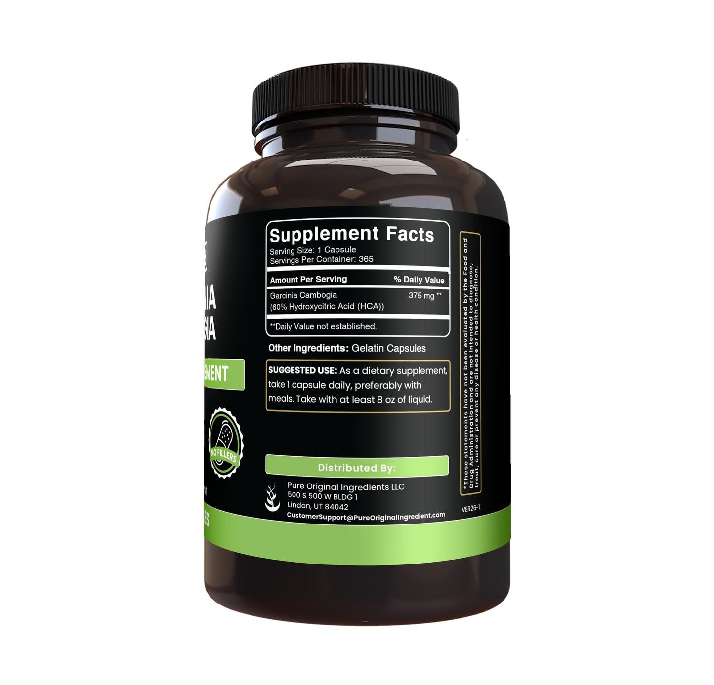 PURE ORIGINAL INGREDIENTS Garcinia Cambogia 365 Capsules