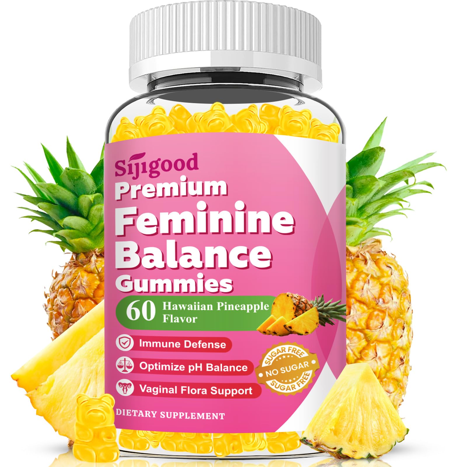 Sijigood Sugar Free Premium Feminine Balance Gummies for Women, 60 Count