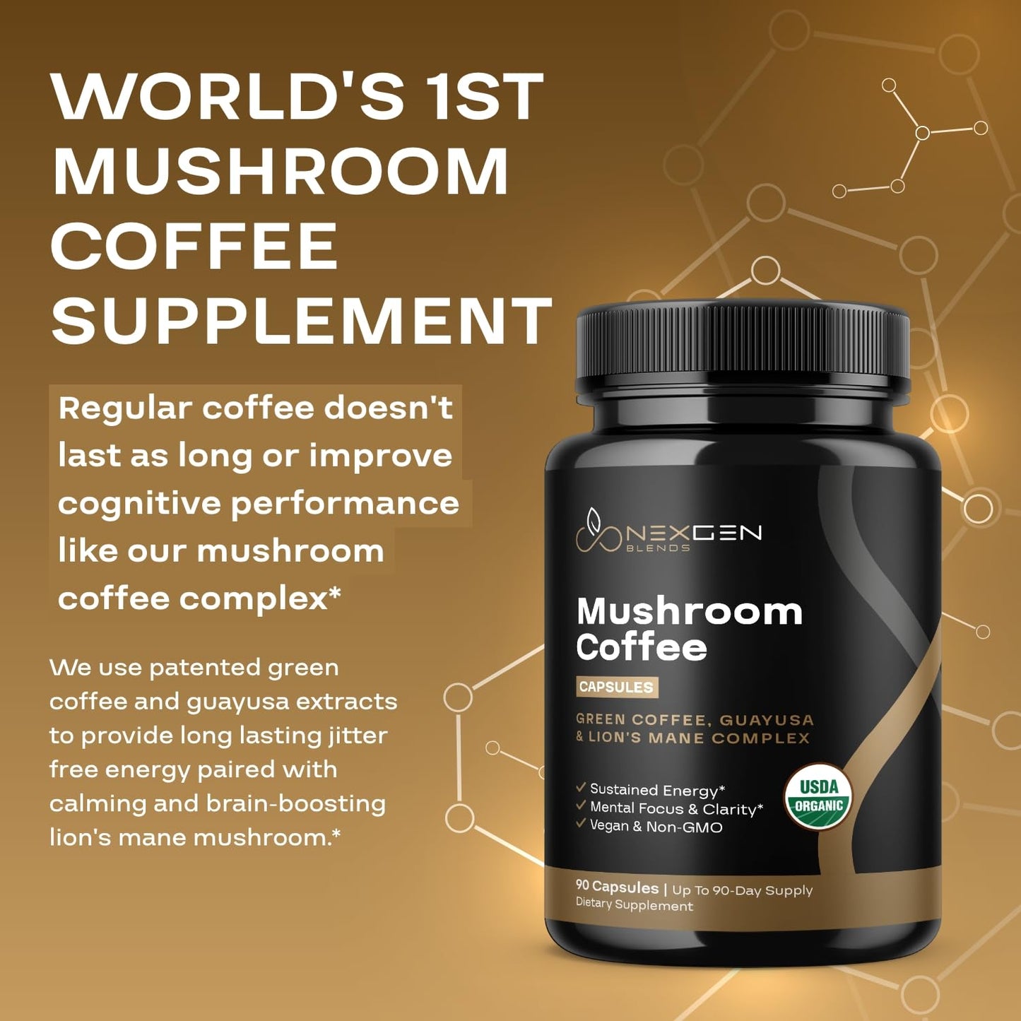 NEXGEN BLENDS 100% Organic Mushroom Coffee Capsules 90 Count