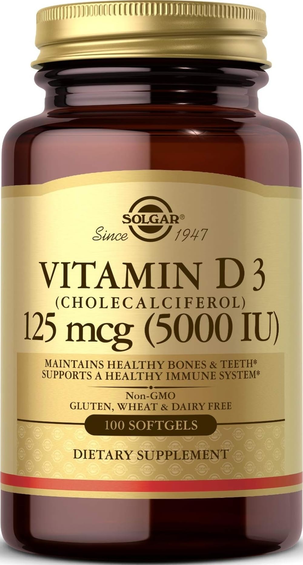 Solgar Vitamin D3 (Cholecalciferol) 125 mcg (5000 IU) Softgels 100
