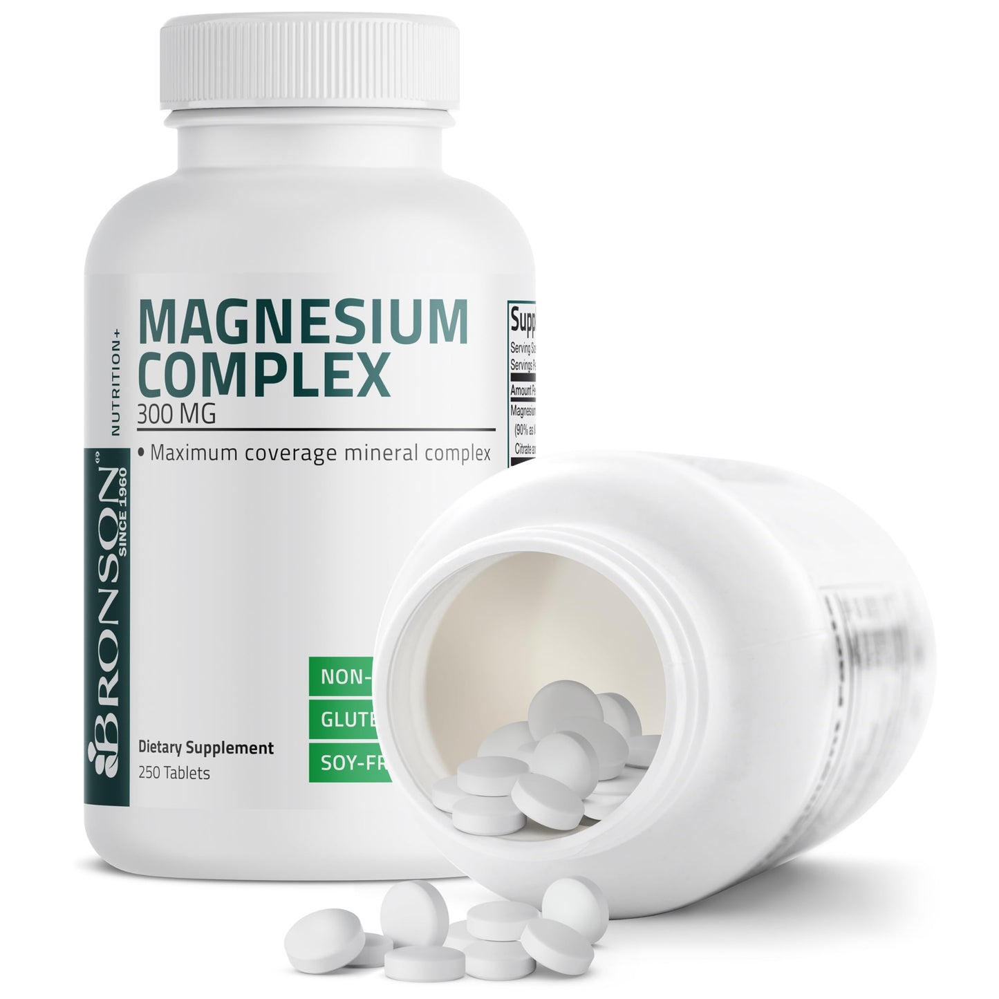 Bronson Triple Magnesium Complex Maximum Coverage 300mg - Non-GMO Formula Tablets 250