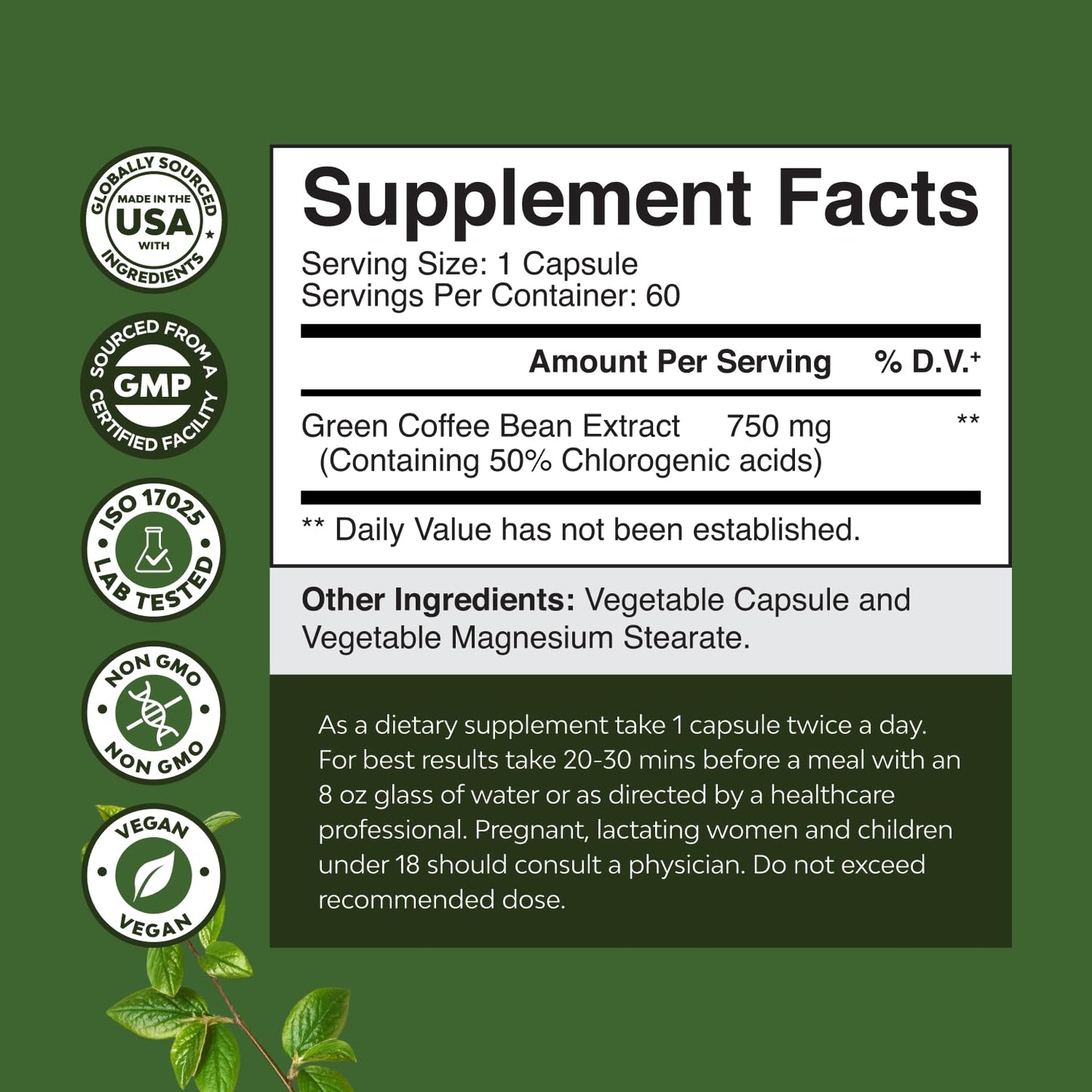 Natures Craft Pure Green Coffee Bean Extract Capsule 60 Count