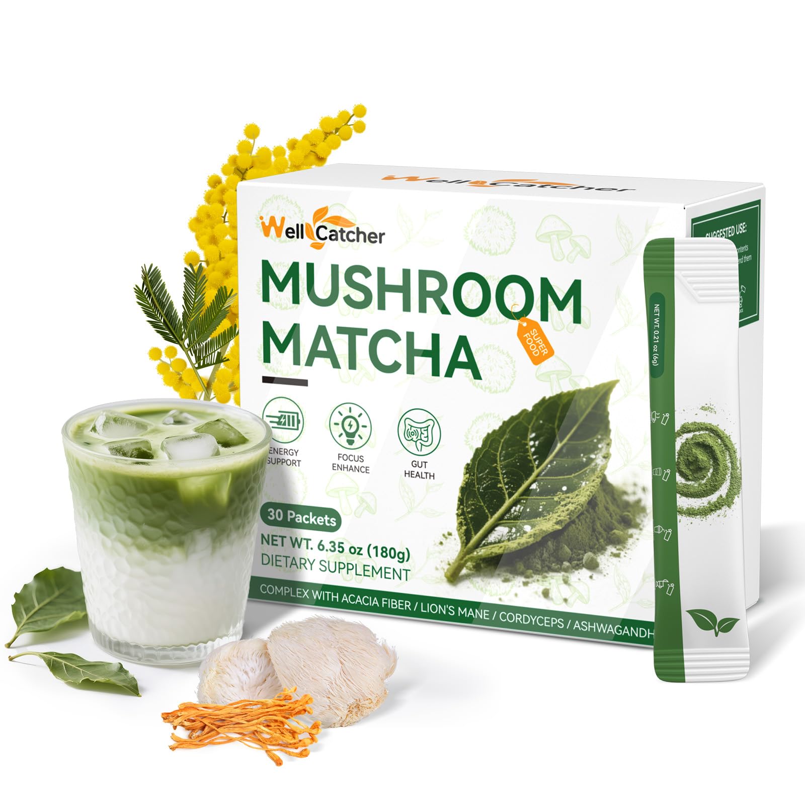 Wellcatcher Mushroom Matcha Powder 6.4 Ounce