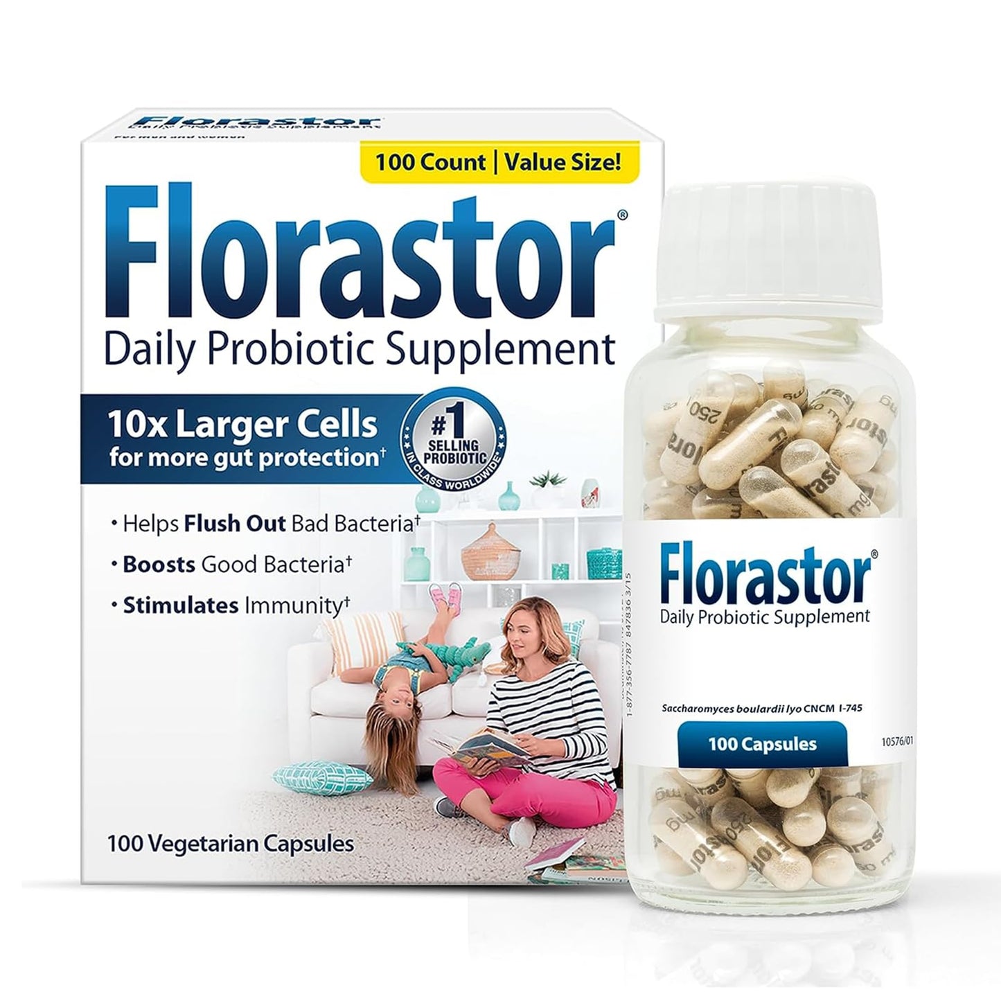 Florastor Daily Probiotic Supplement, Capsules, 100 Count