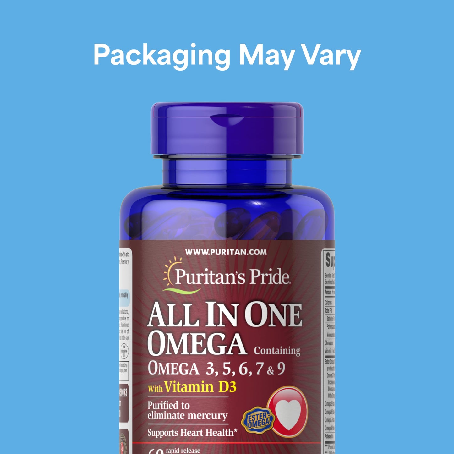Puritan's Pride All In One With Omega 3, 5, 6, 7, 9 And Vitamin D3 Alaskan Salmon Oil Softgels 60